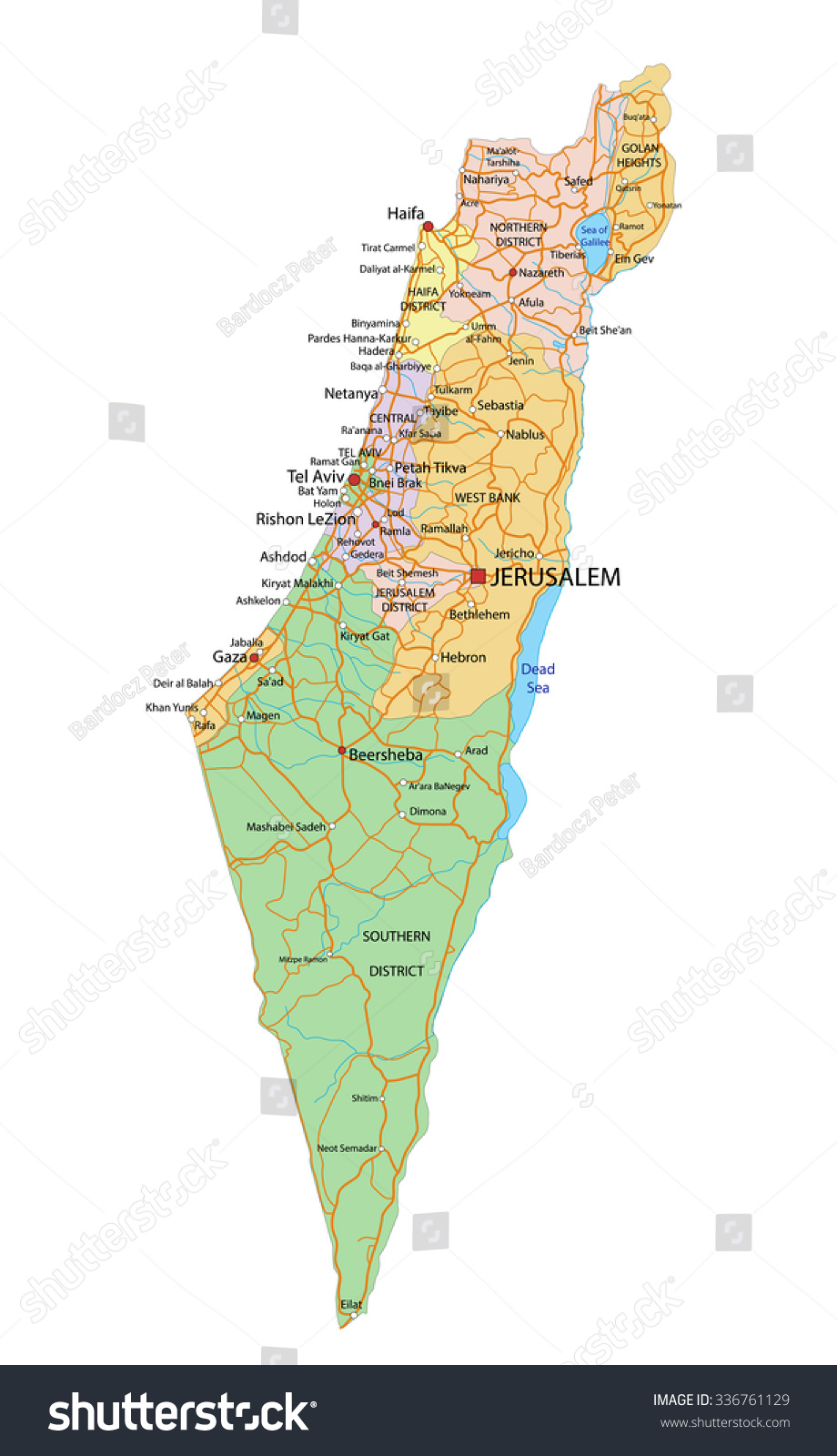 Israel Highly Detailed Editable Political Map Stock Vector (Royalty ...