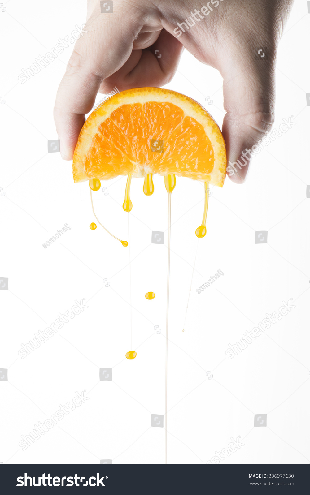 Hand Squeeze Orange Slice Orange Water Stock Photo 336977630 Shutterstock