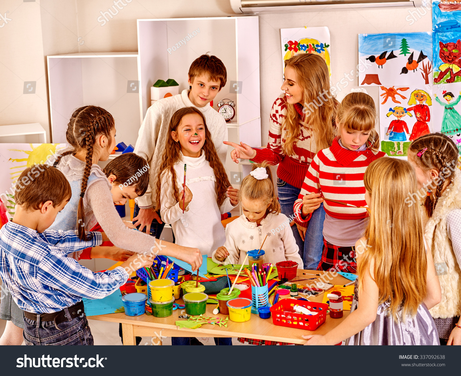 Group Happy Children Painting Art School Stock Photo 337092638 ...