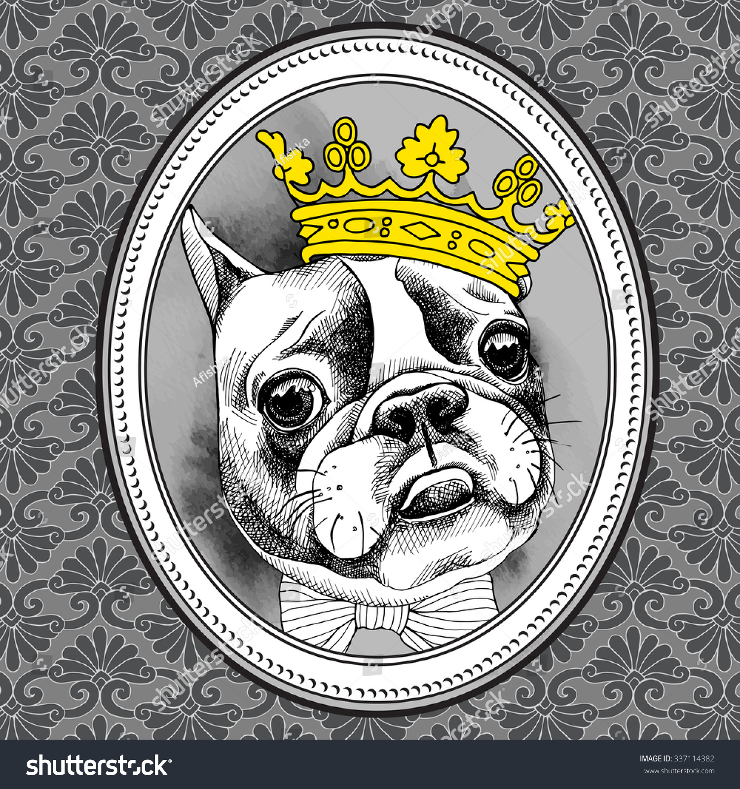 Frame Image French Bulldog Crown Tie Stock Vector (royalty Free 