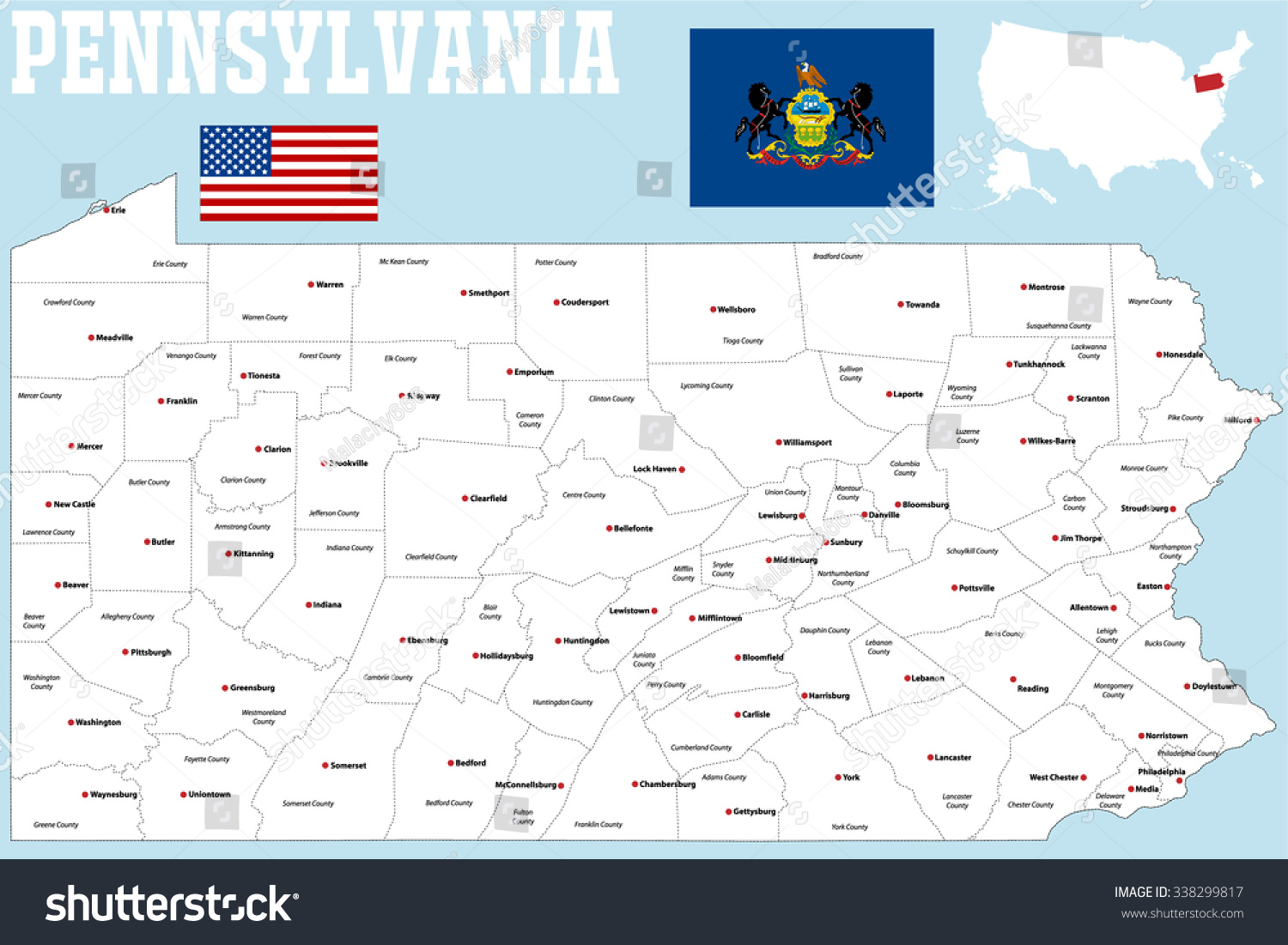 Large Detailed Map State Pennsylvania All Stock Vector (Royalty Free ...