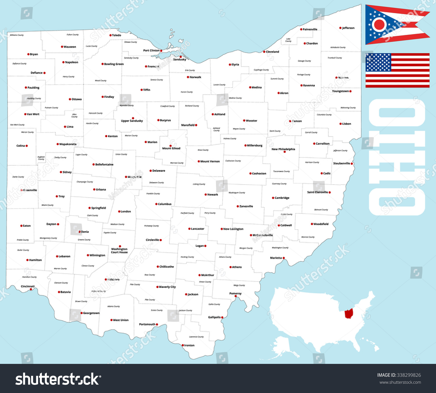 vektor-stok-large-detailed-map-state-ohio-all-tanpa-royalti-338299826-shutterstock