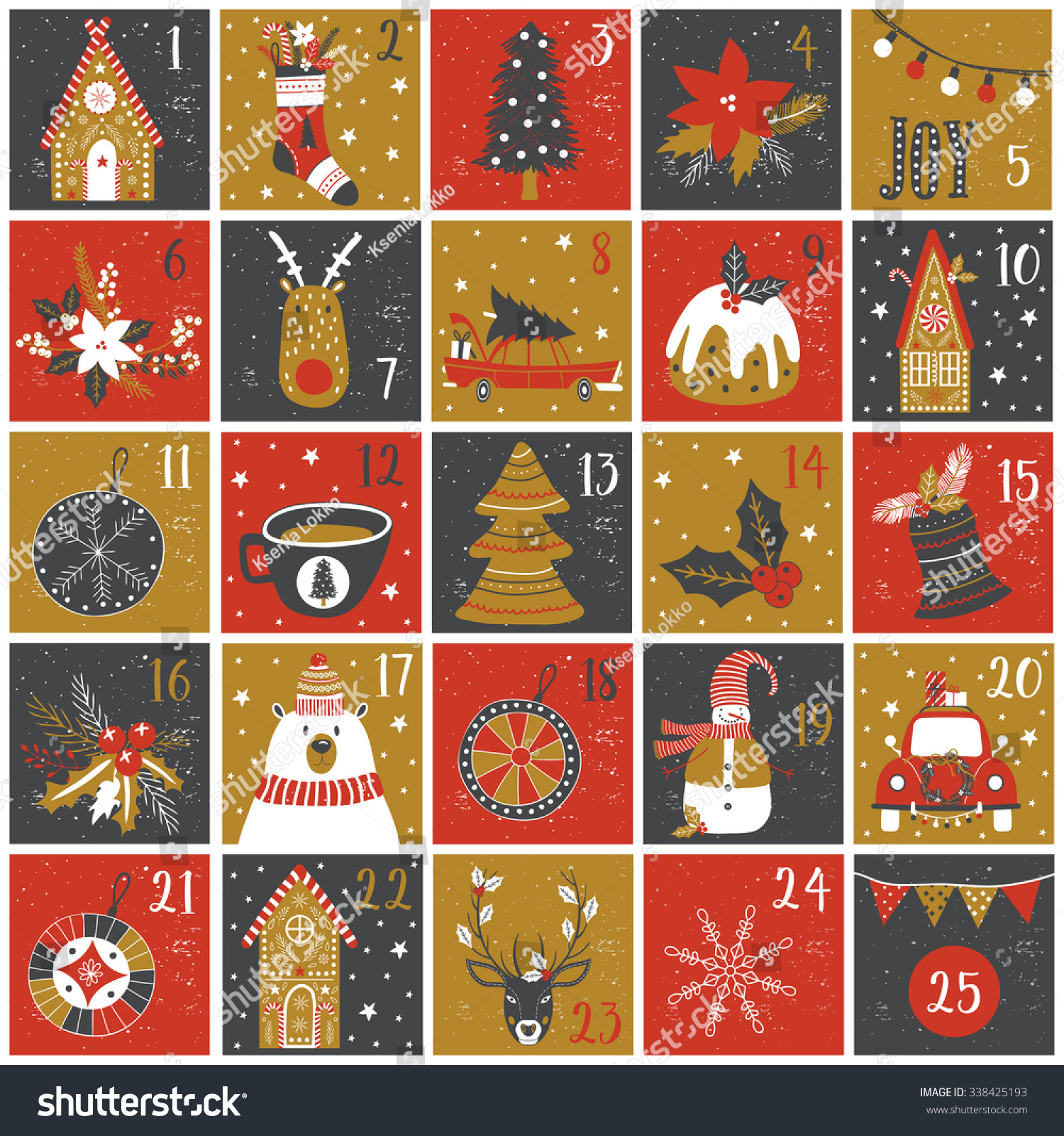 Advent Calendar Christmas Poster Stock Vector (Royalty Free) 338425193