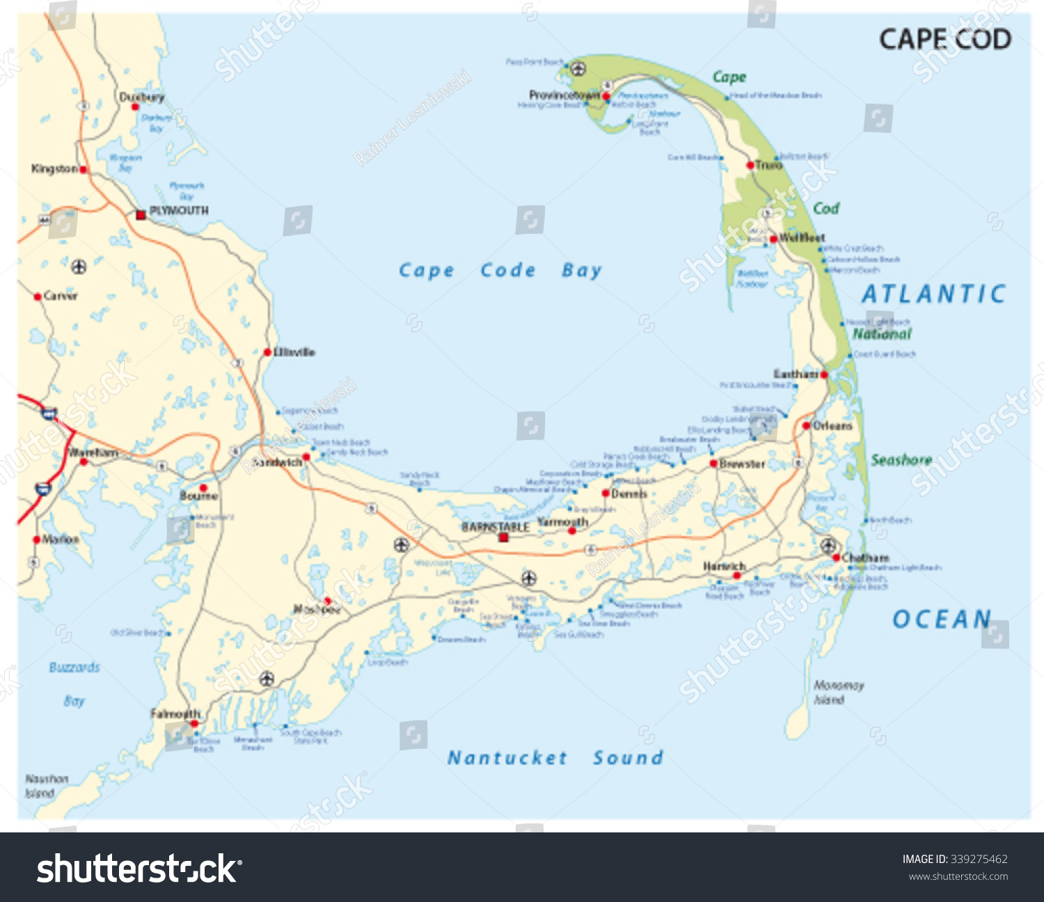 Cape Cod Road Beach Map Stock Vector (Royalty Free) 339275462 ...