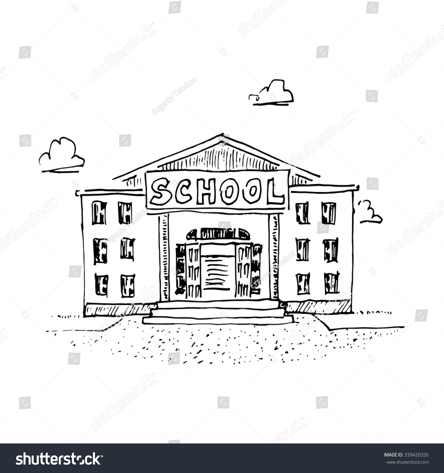 Здание школы карандашом