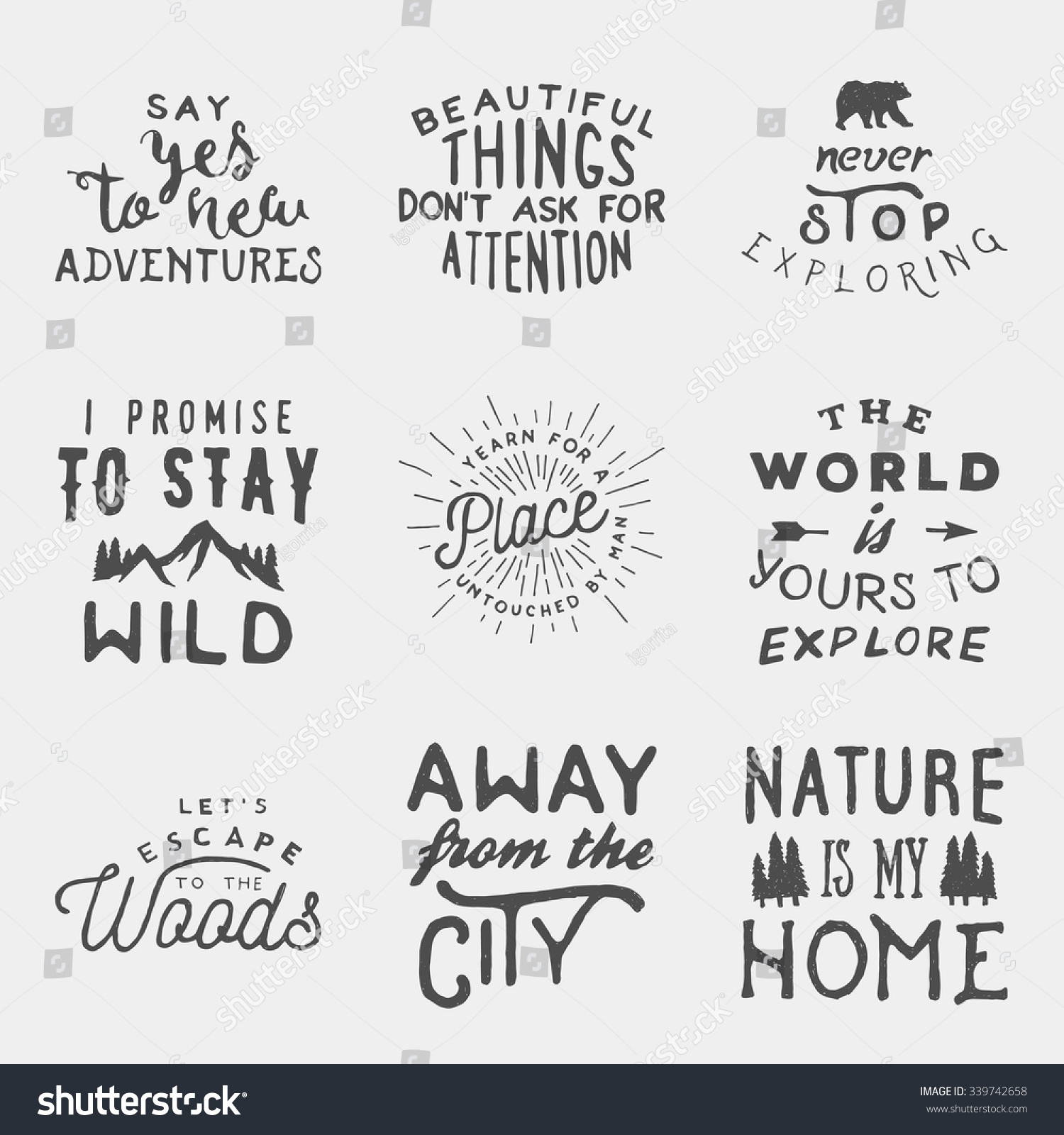 Set Hand Drawn Wilderness Exploration Quotes Stock Vector (Royalty Free ...