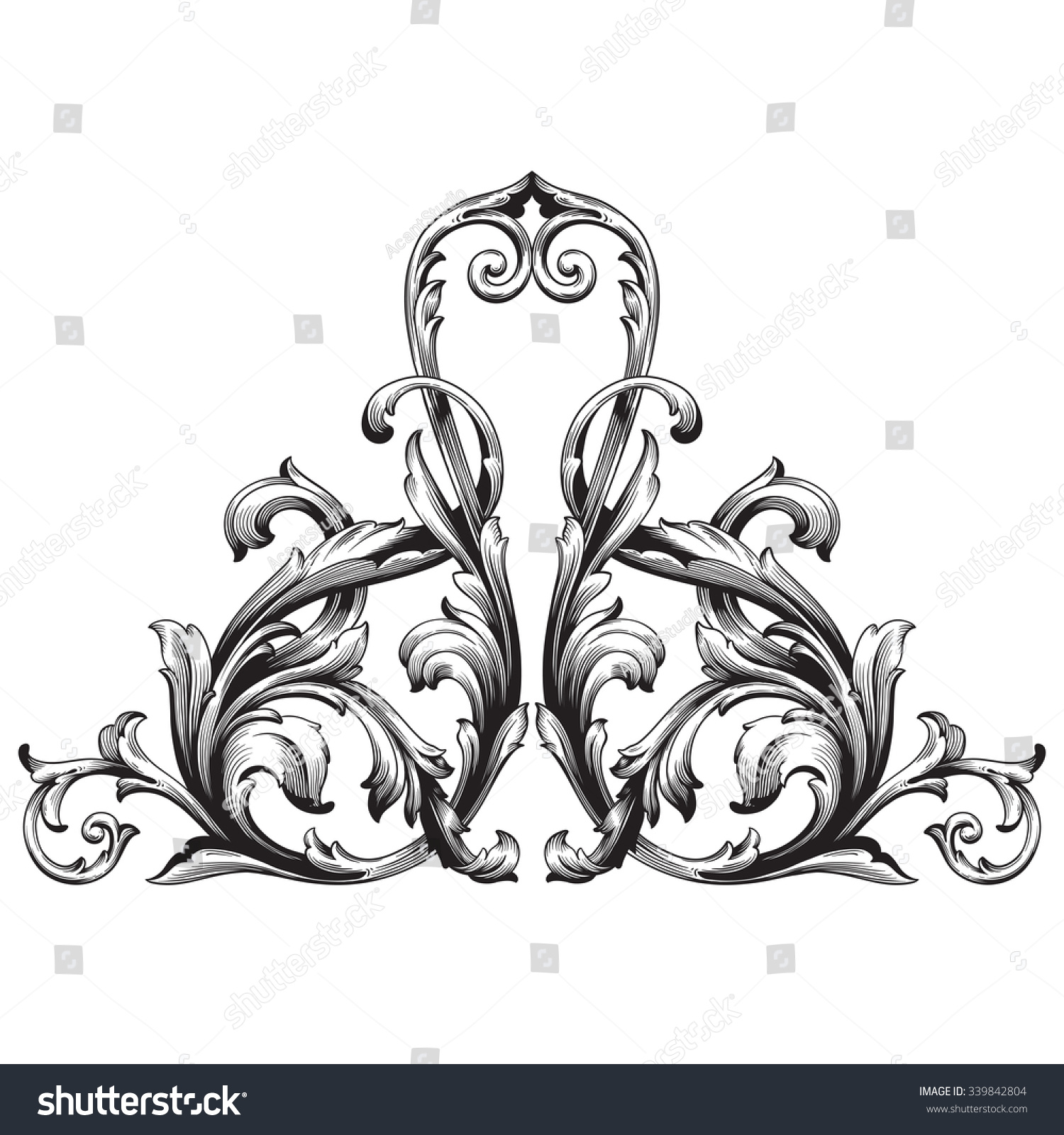 Vintage Baroque Frame Scroll Ornament Engraving Stock Vector (Royalty ...