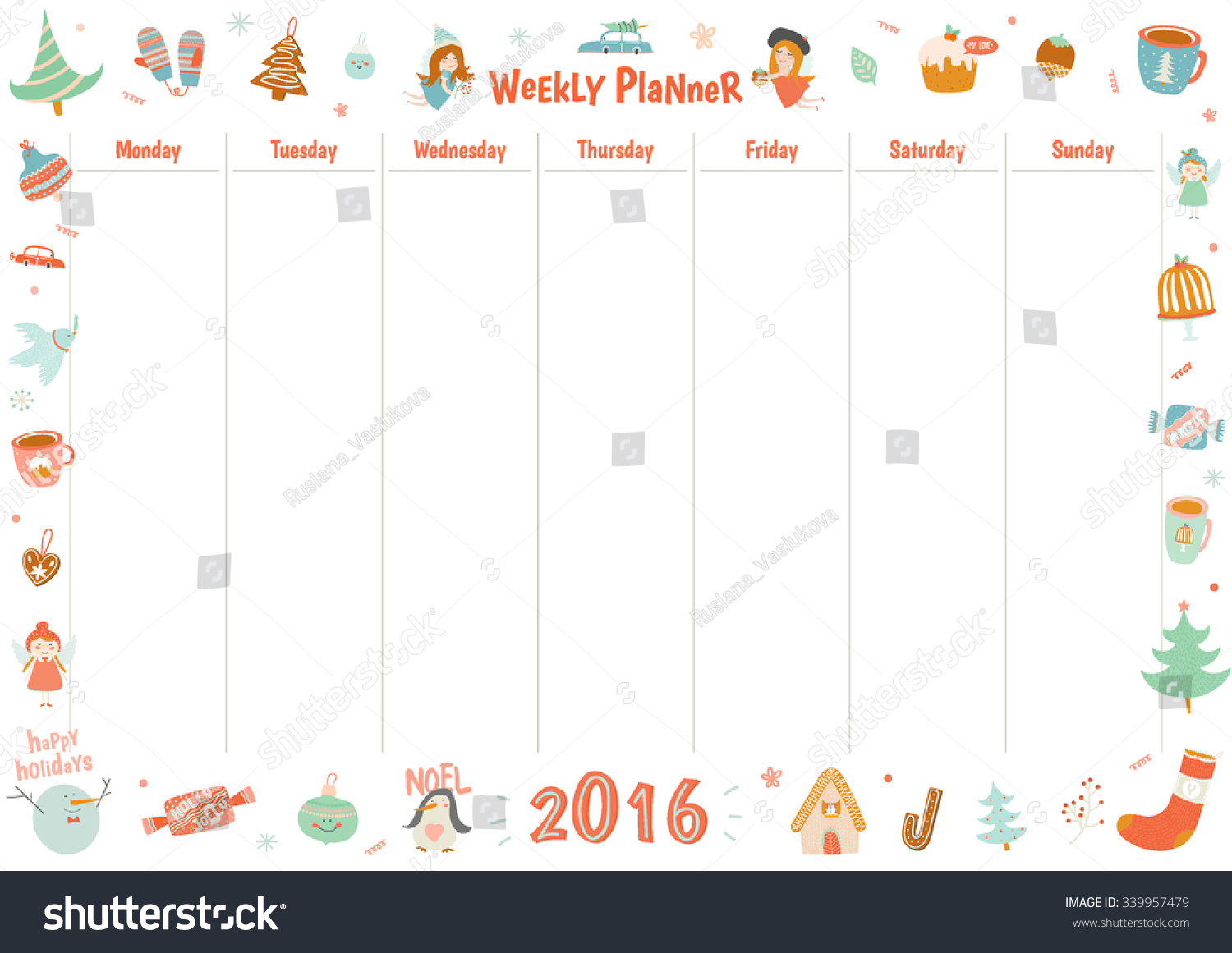 Cute Calendar Weekly Planner Template 2016 Stock Vector (royalty Free 