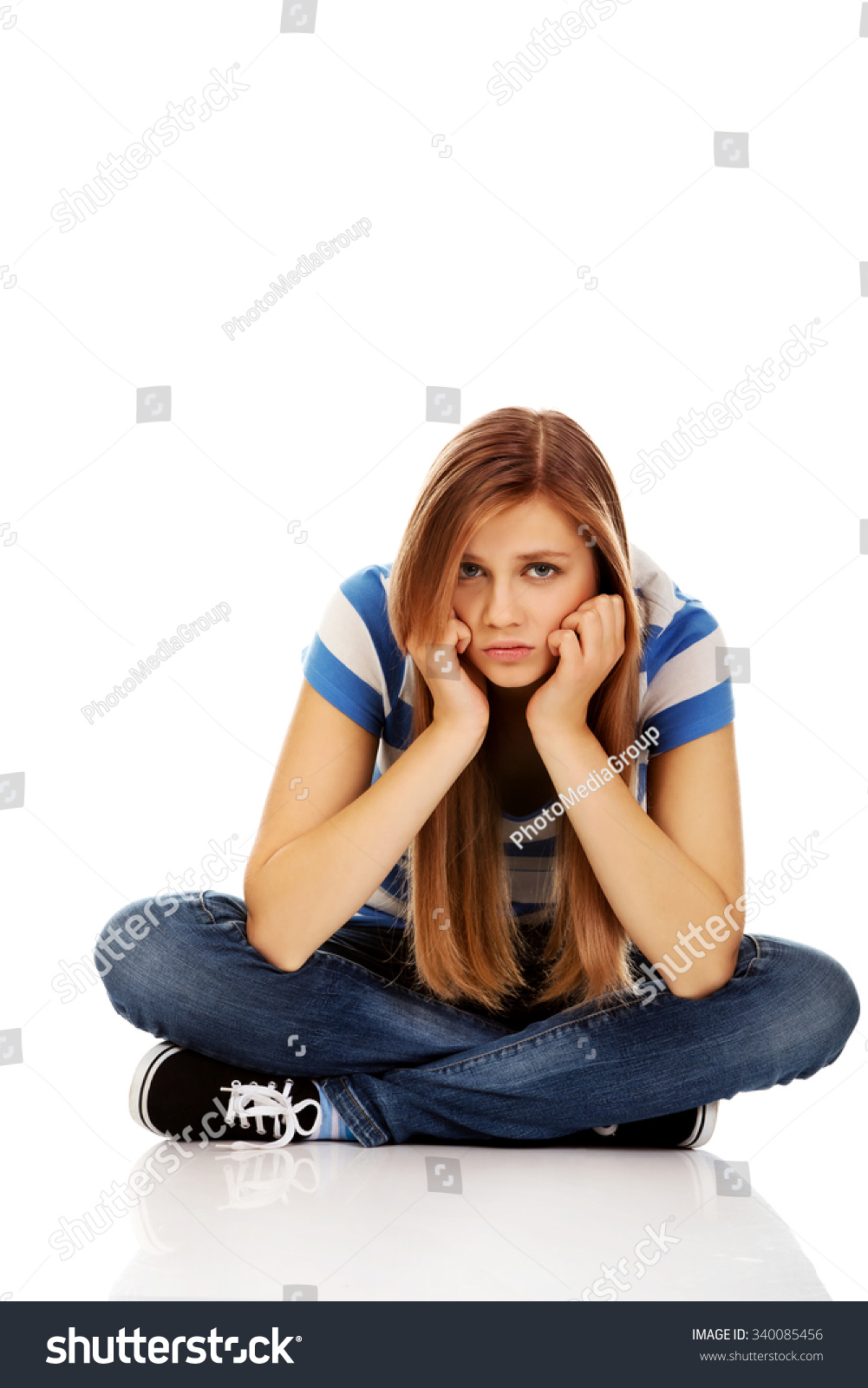 Teenage Sad Woman Sitting On Floor Stock Photo 340085456 | Shutterstock