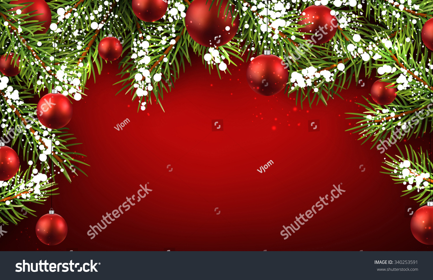 Christmas Red Background Fir Branches Balls Stock Vector (Royalty Free ...