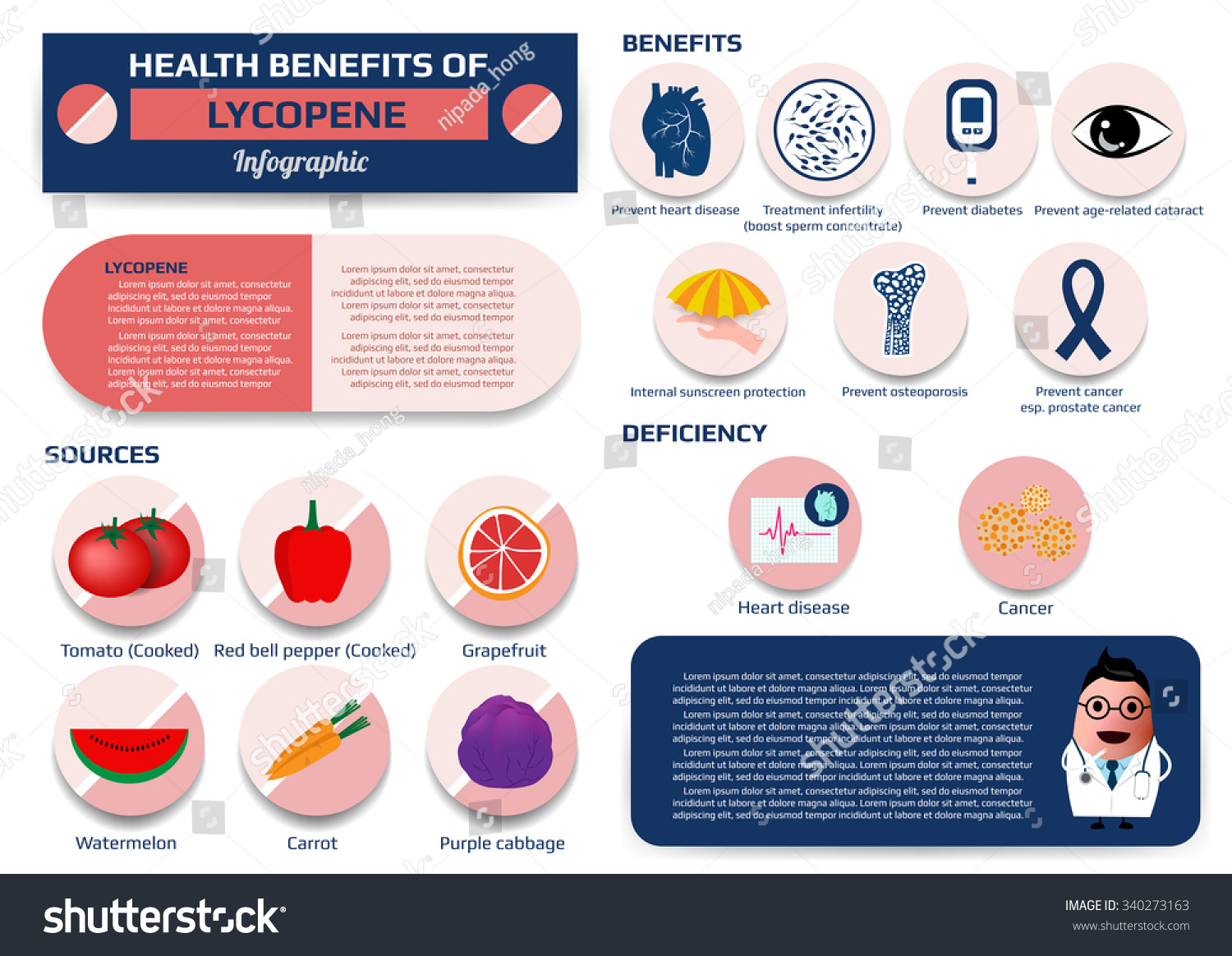 Health Benefits Lycopene Infographics Supplements Vector стоковая