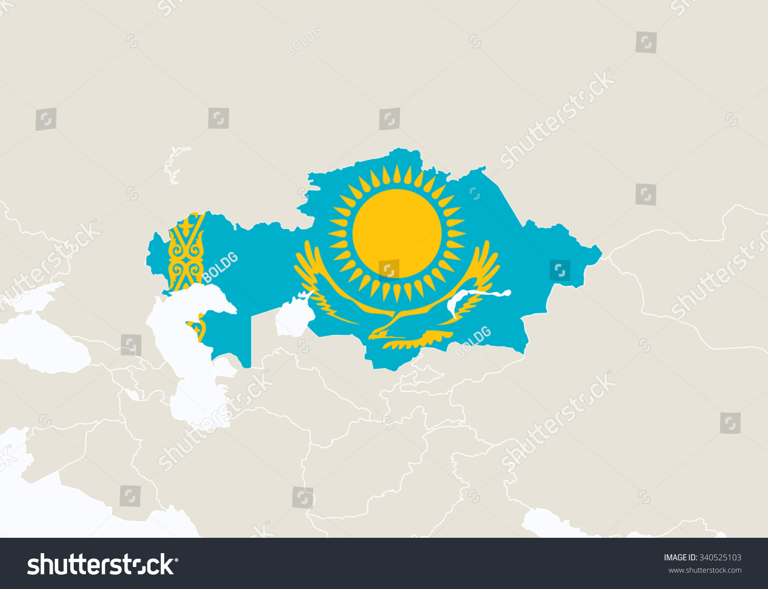 Asia Highlighted Kazakhstan Map Vector Illustration Stock Vector   Stock Vector Asia With Highlighted Kazakhstan Map Vector Illustration 340525103 