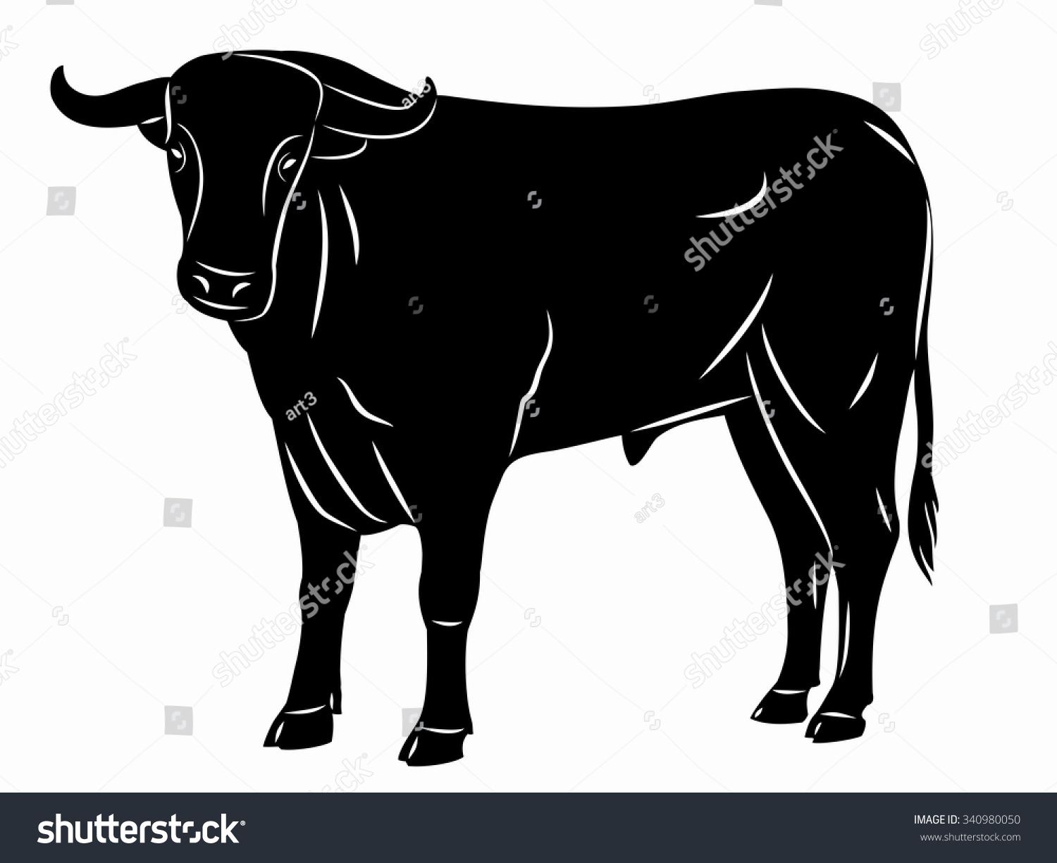 Isolated Silhouette Bull Black White Sketch Stock Vector (Royalty Free ...