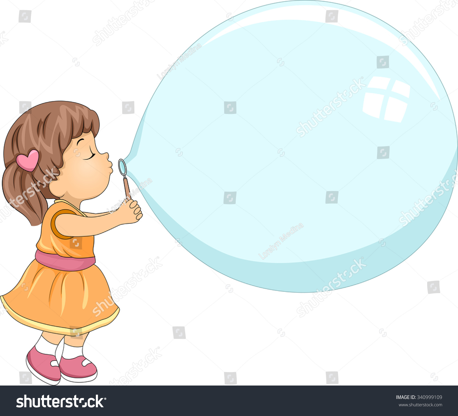 Illustration Cute Little Girl Blowing Giant Stock Vector (Royalty Free ...