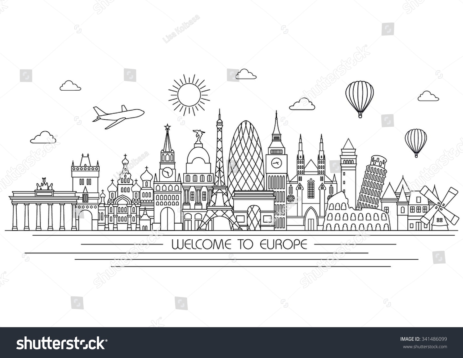 Europe Skyline Detailed Silhouette Vector Background Stock Vector ...