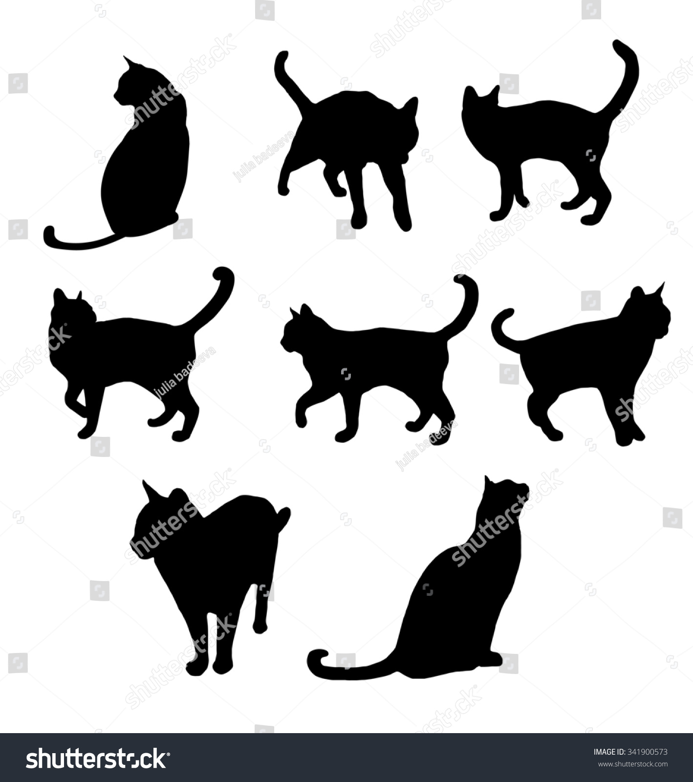 Set Black Cats Silhouette Raster Copy Stock Illustration 341900573 ...