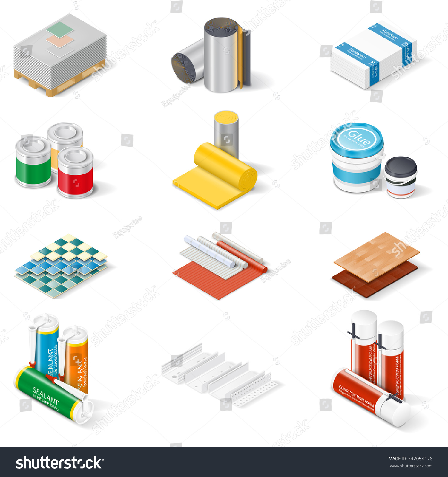 Decoration Insulation Materials Isometric Icon Set Stock Vector 