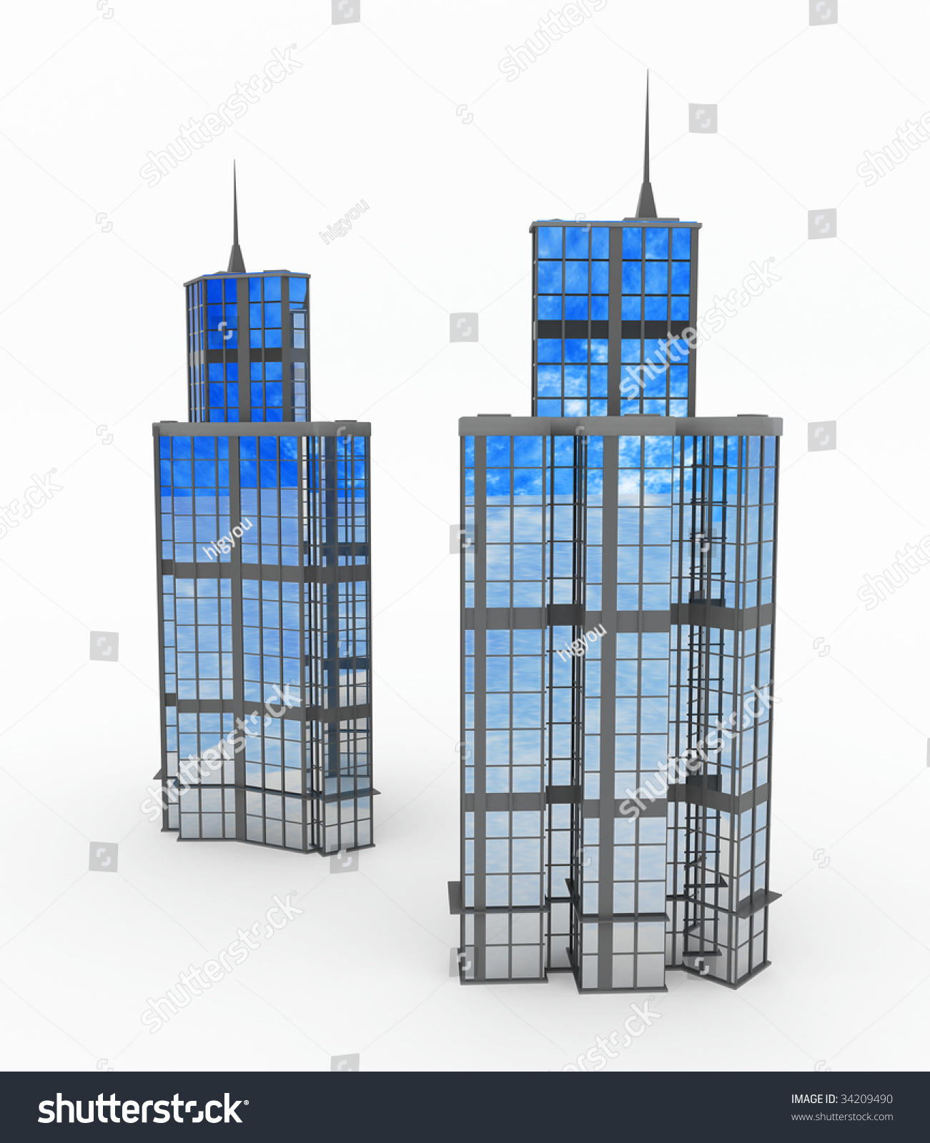 Front Side Views Modern Tower Building Stock Illustration 34209490 ...