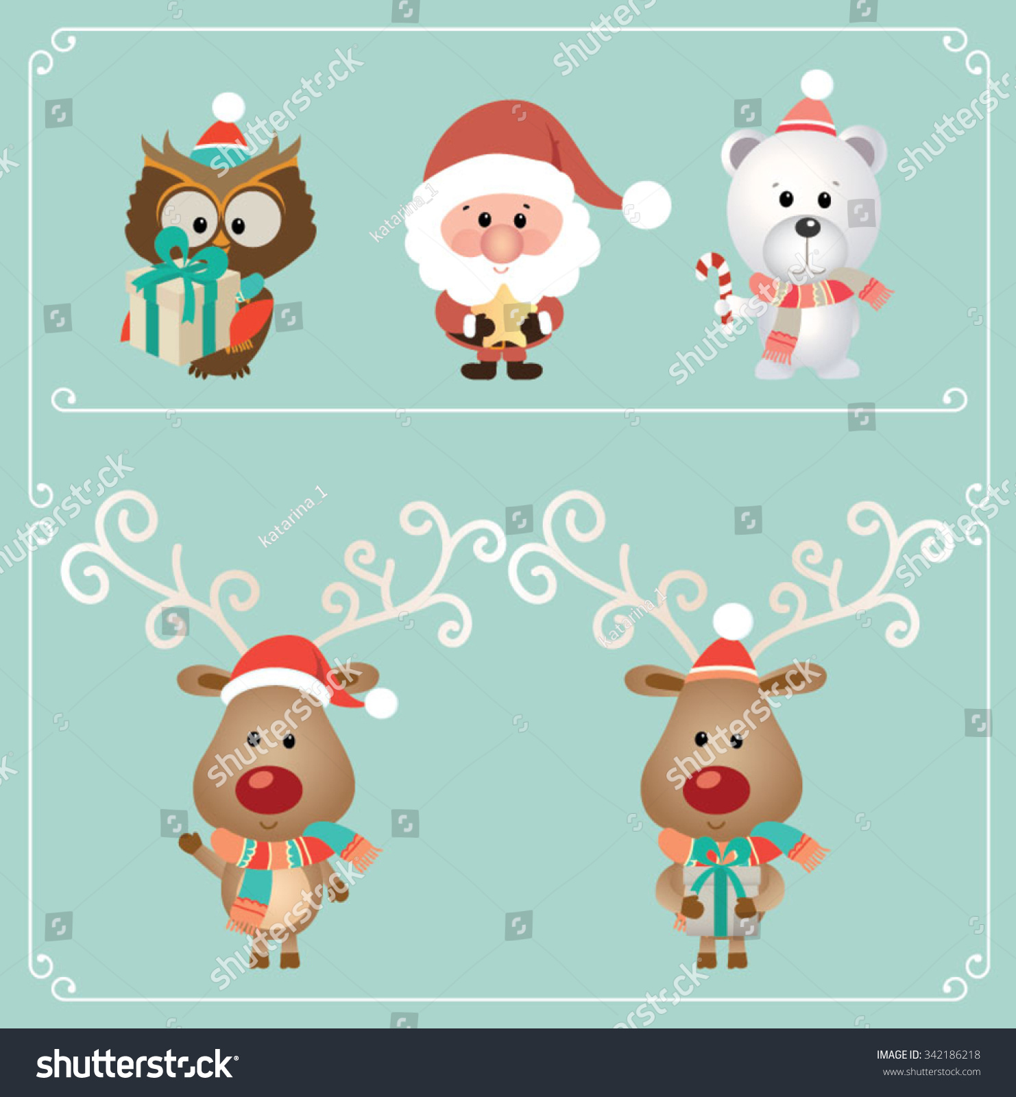 Set Cute Christmas Character Vector Illustration Stock Vector (Royalty ...