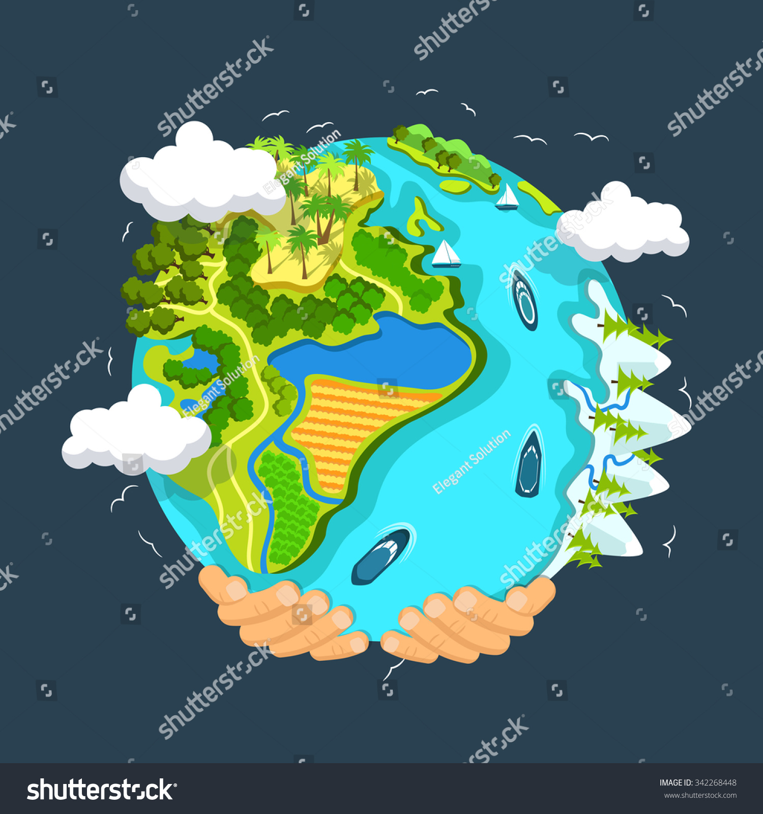 Flat Style Vector Isolated Illustration Earth Stock Vector (Royalty ...