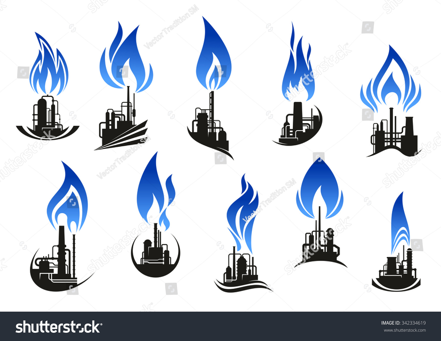 Industrial Chemical Plant Icons Chimneys Pipes Stock Vector (Royalty ...