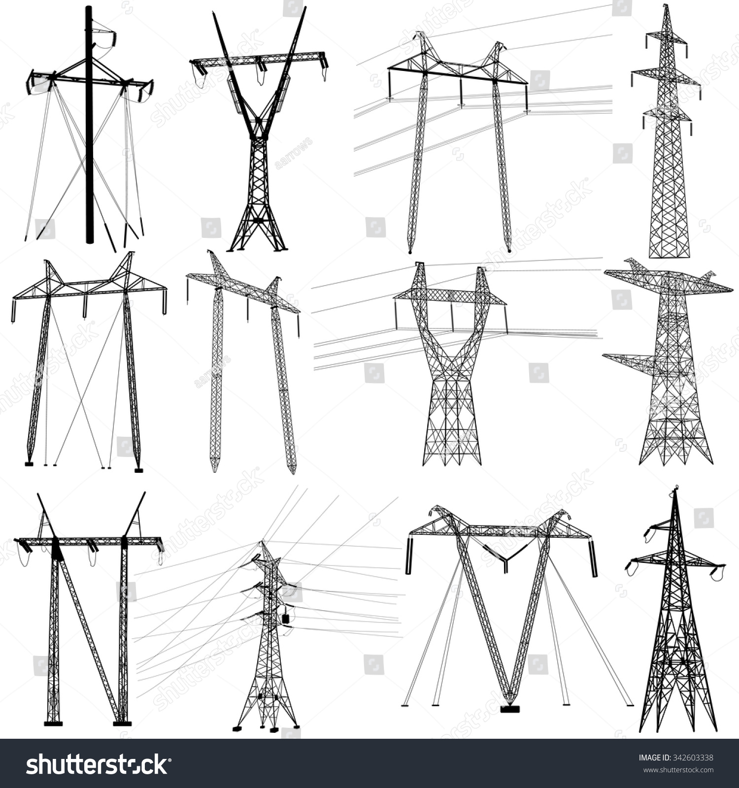 Set Electricity Transmission Power Lines Vector Stock Vector (Royalty ...