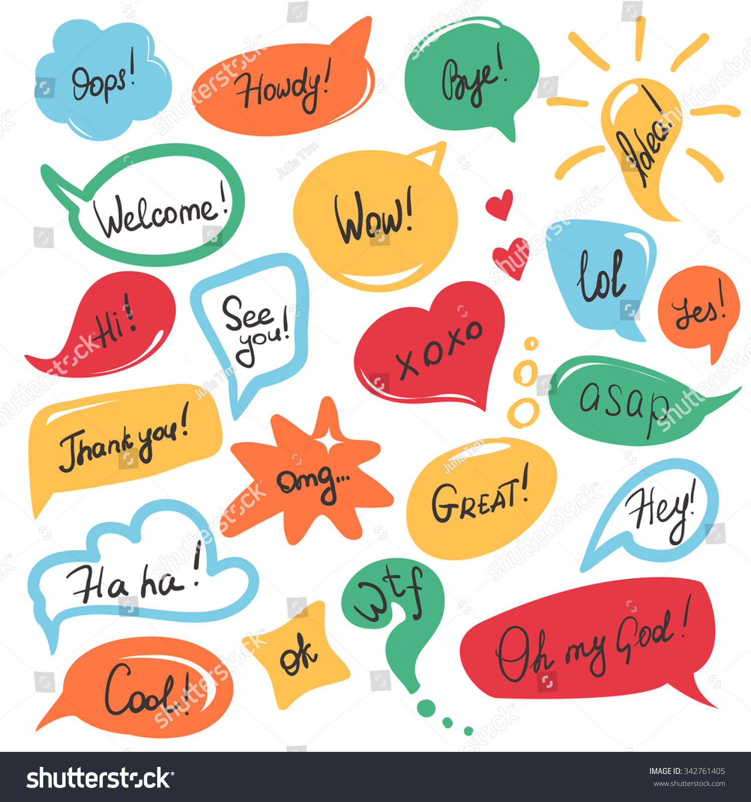 Hand Drawn Speech Bubbles Stickers Set Stock Vector (Royalty Free ...