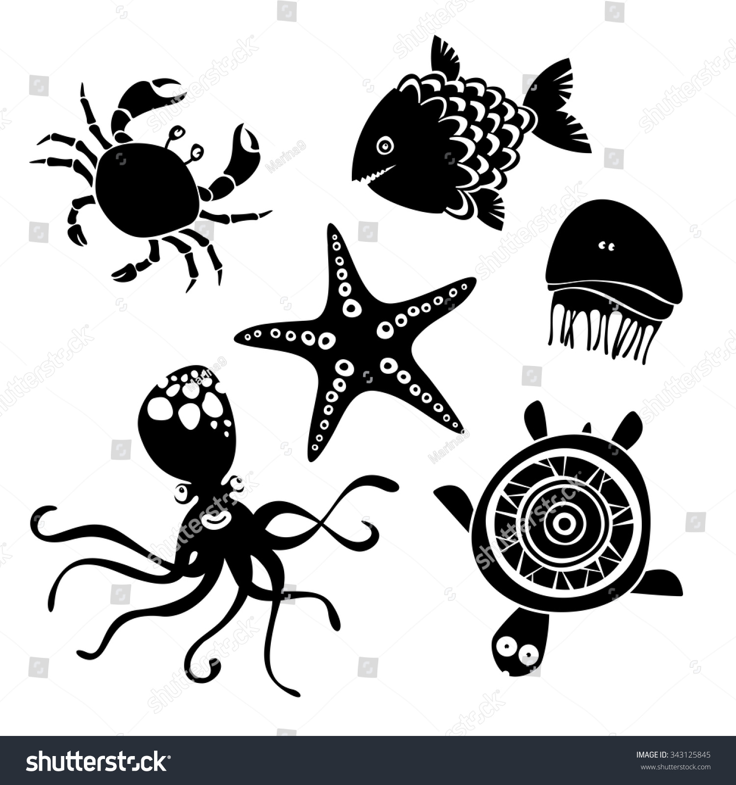 Sea Animals Vector Silhouettes Icons Set Stock Vector (Royalty Free ...