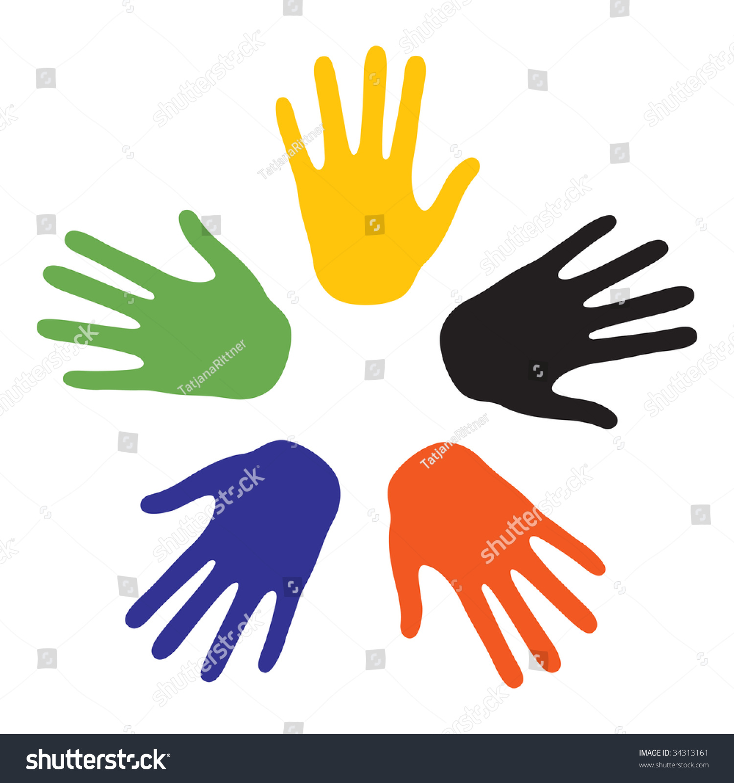 hand-signs-colors-five-continents-vectorillustration-stock