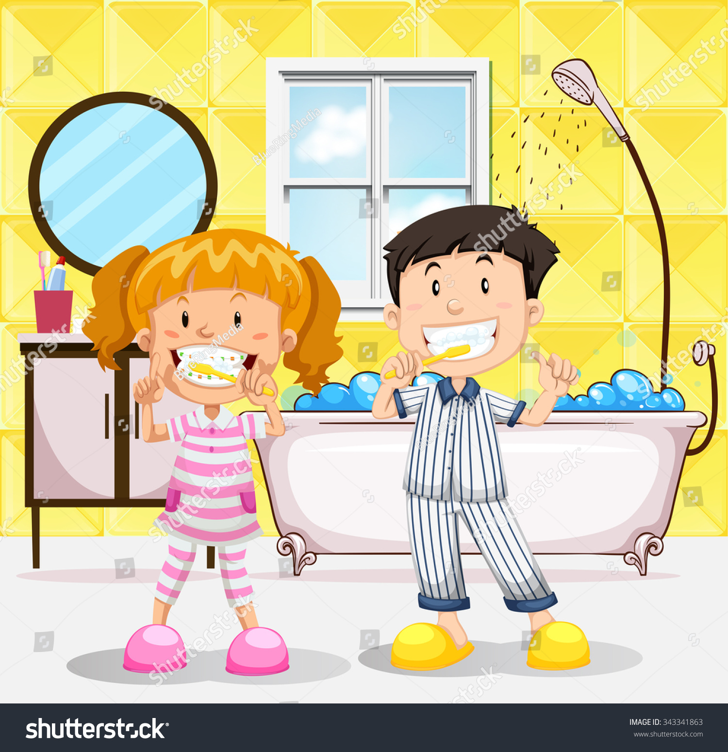 Дети умываются в ванной