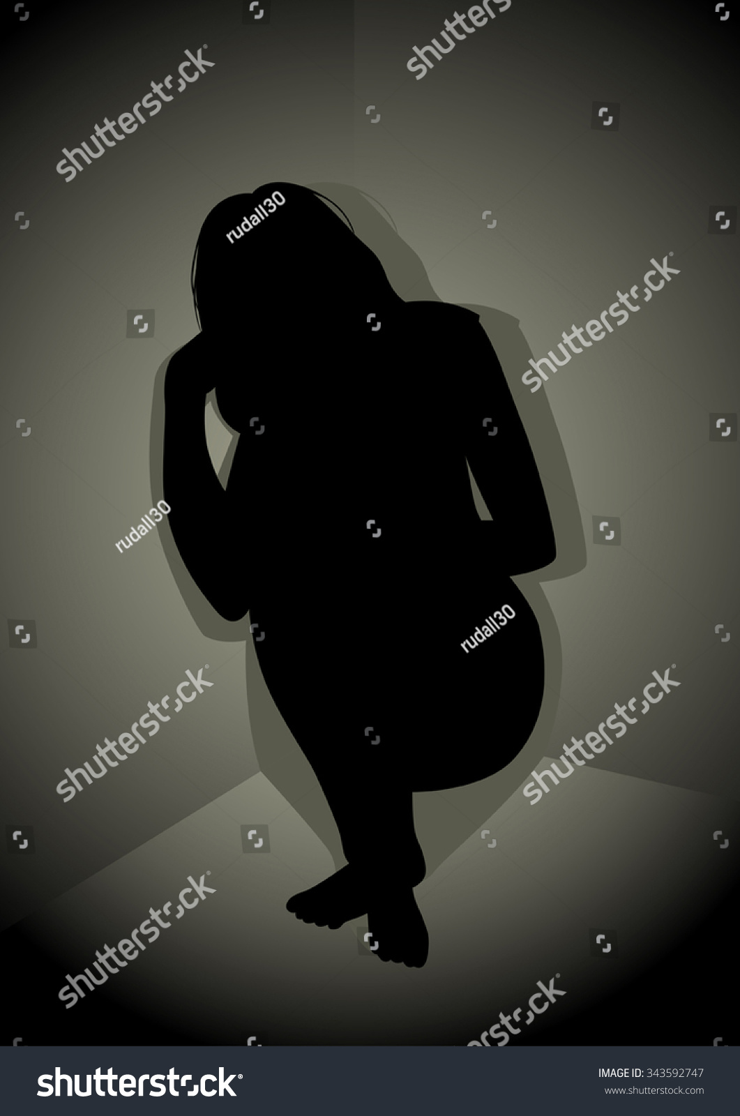 Silhouette Illustration Frustrated Woman Corner Vector Có Sẵn Miễn