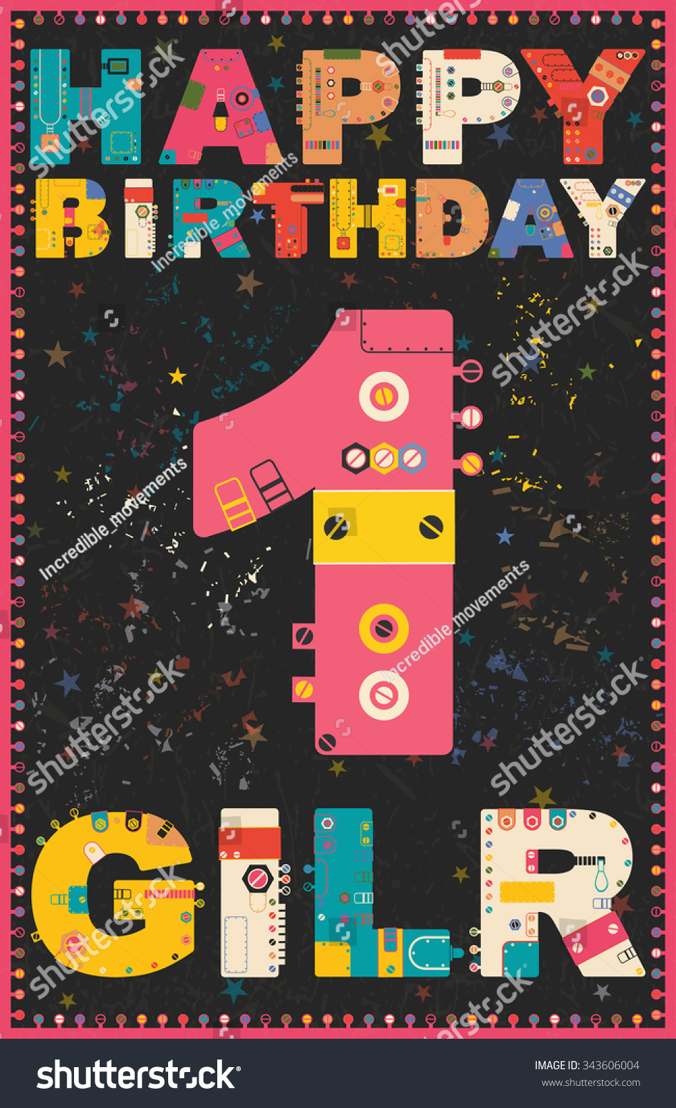 Happy Birthday Card Happy Birthday Girl Stock Vector (Royalty Free ...