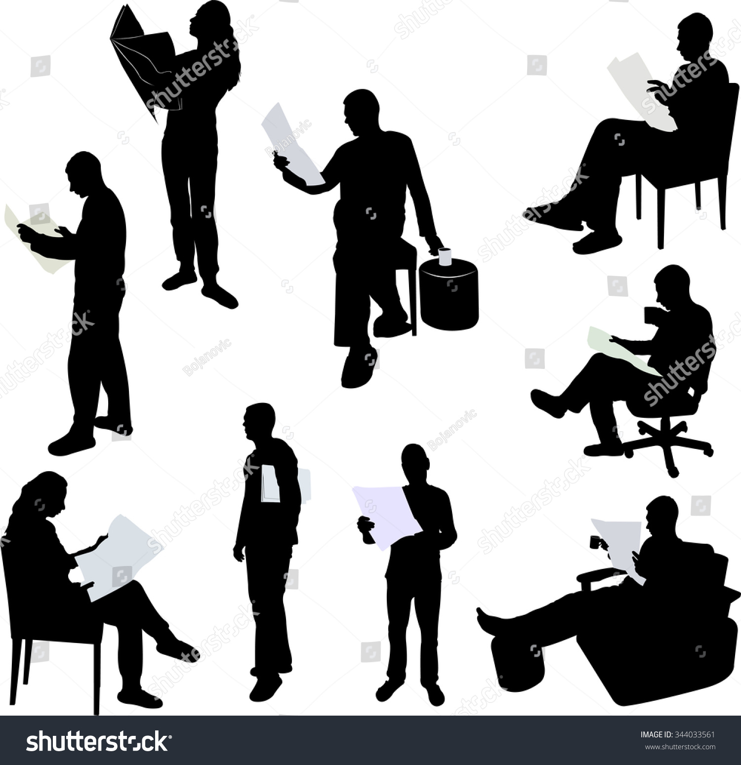 Man Women Reading Newspaper Silhouettes Vector Stock Vector (Royalty ...