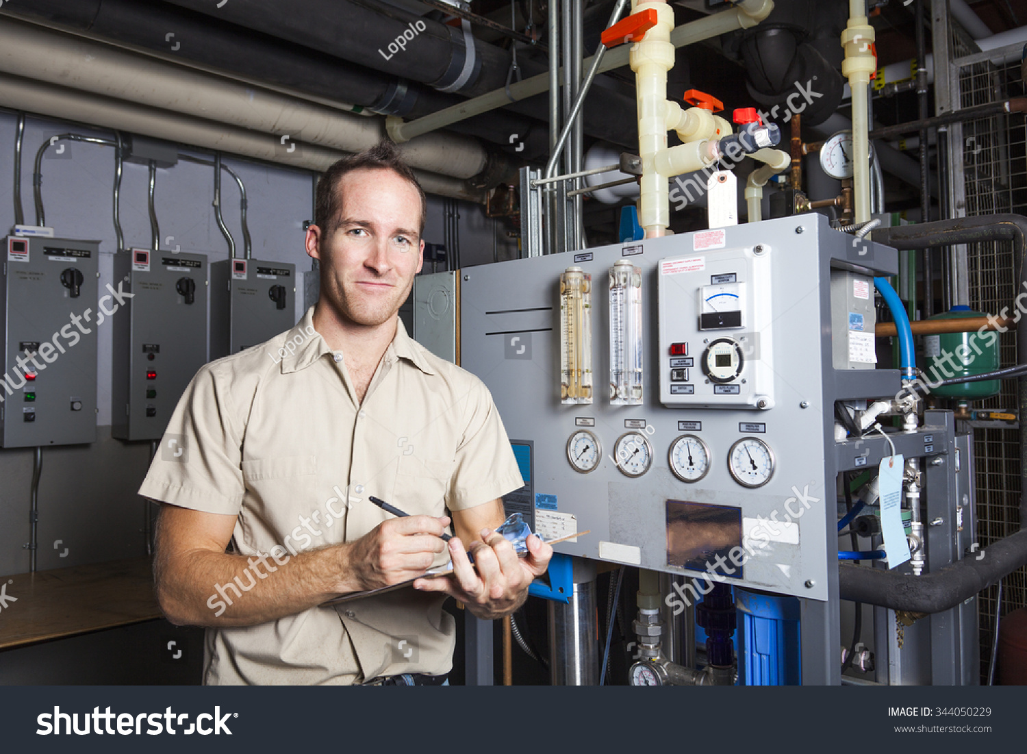 Technician Inspecting Heating System Boiler Room Stock Photo 344050229 ...