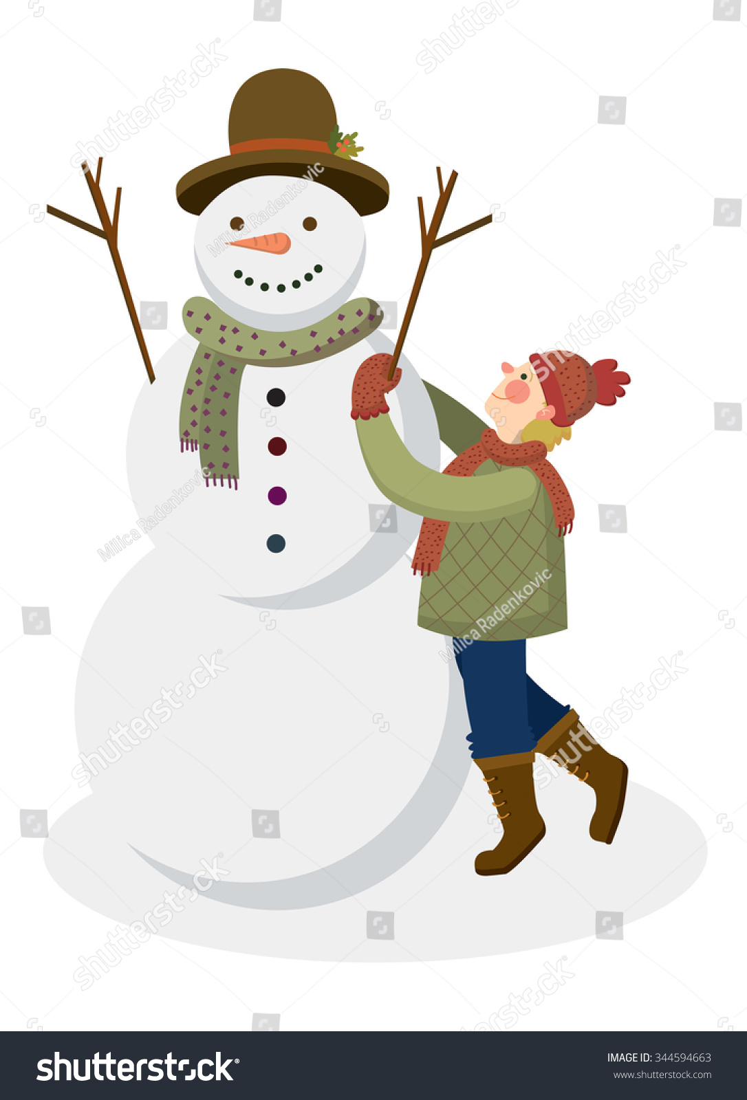 Boy Making Snowman Stock Vector (Royalty Free) 344594663 | Shutterstock