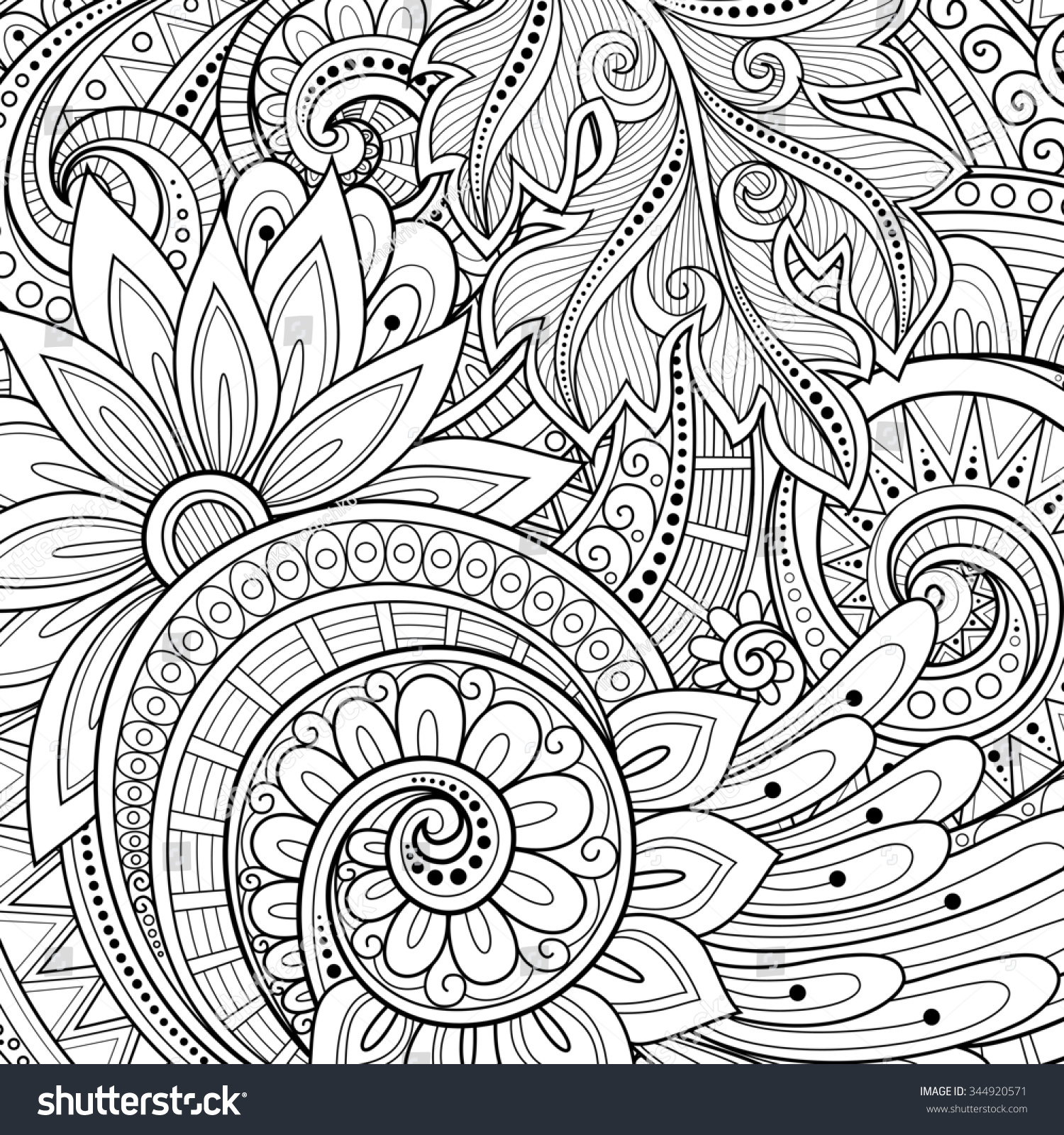 Monochrome Floral Background Hand Drawn Ornament Stock Illustration ...