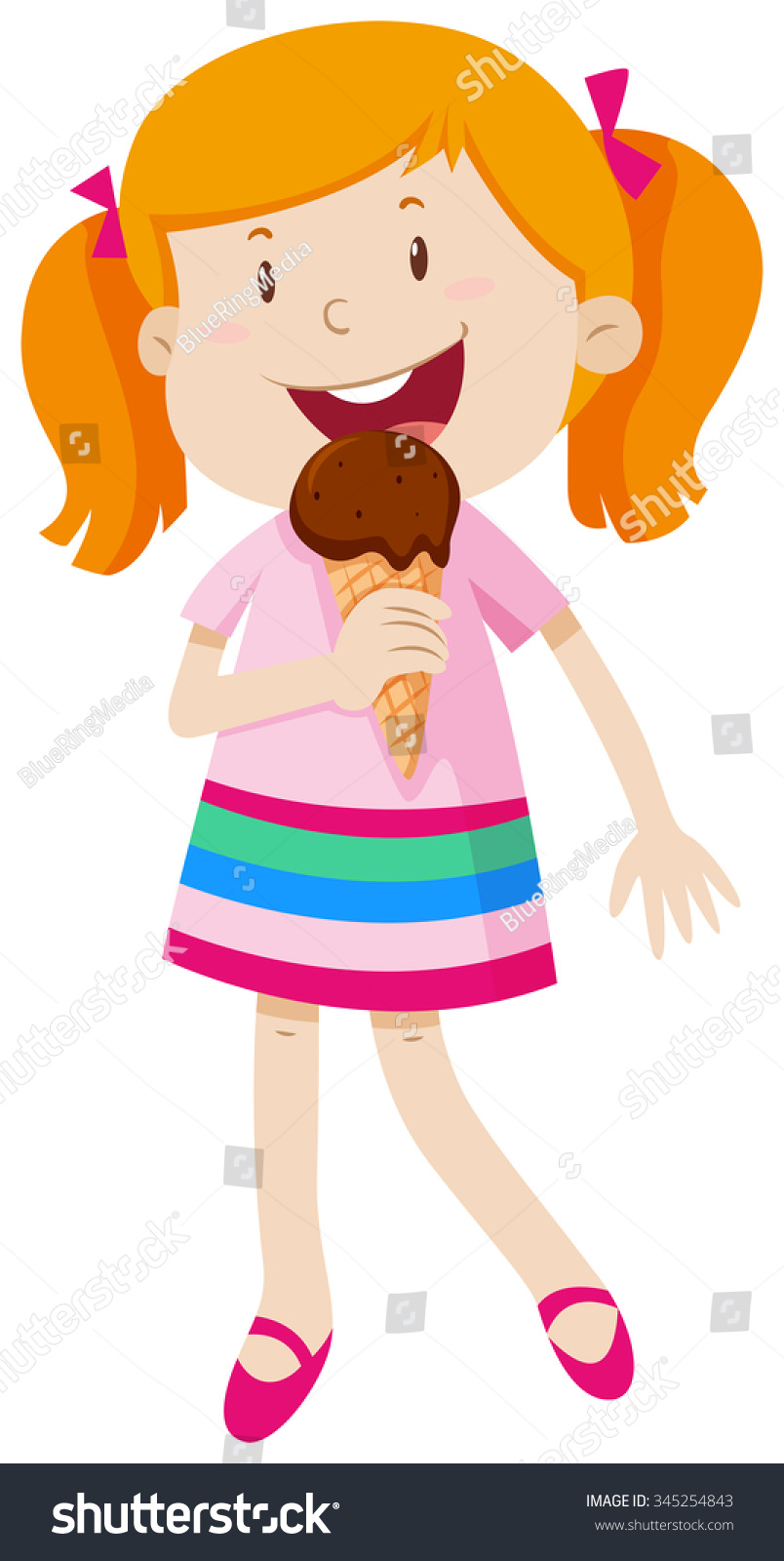 Little Girl Eating Chocolate Icecream Illustration Stock Vector ...