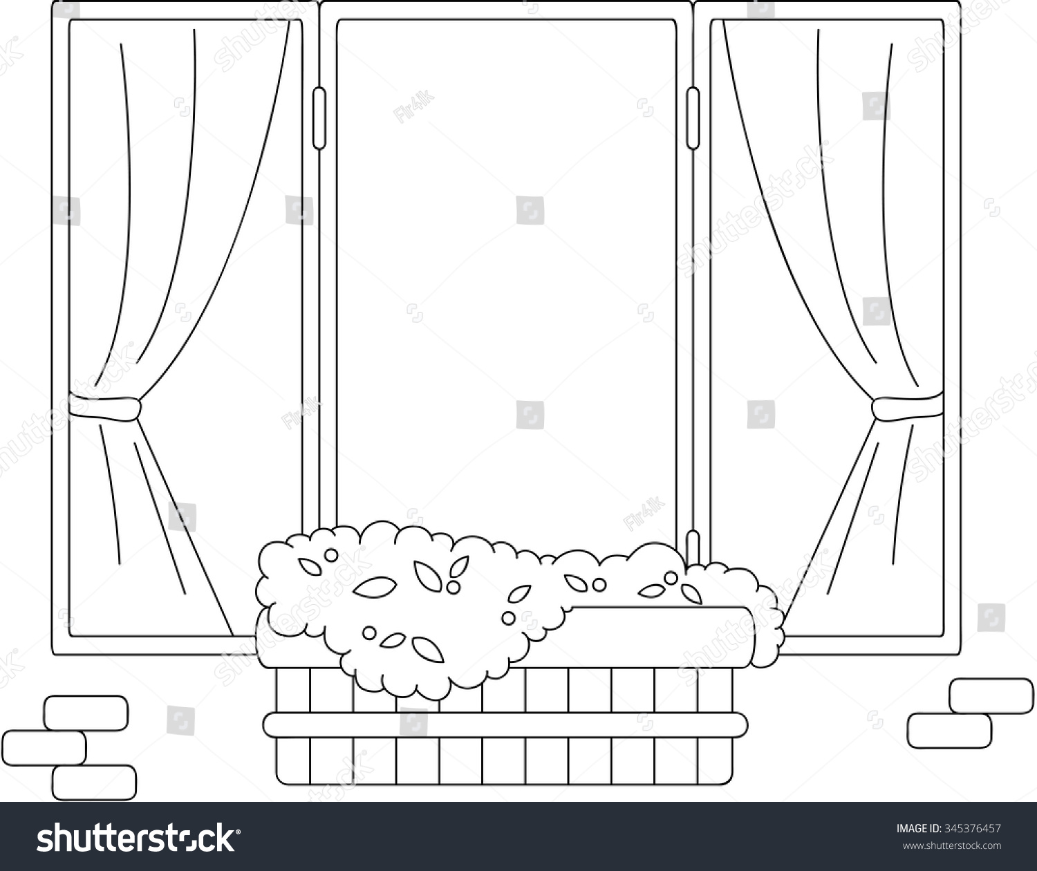 Раскраска окно с подоконником