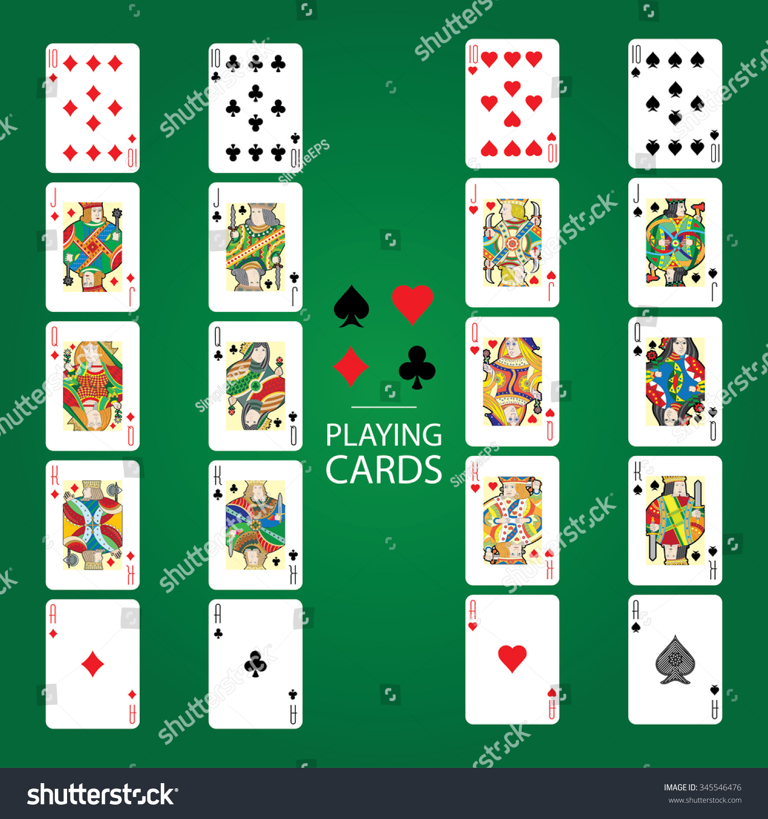 Set Playing Cards Vector Ten Jack Stock Vector (Royalty Free) 345546476 ...