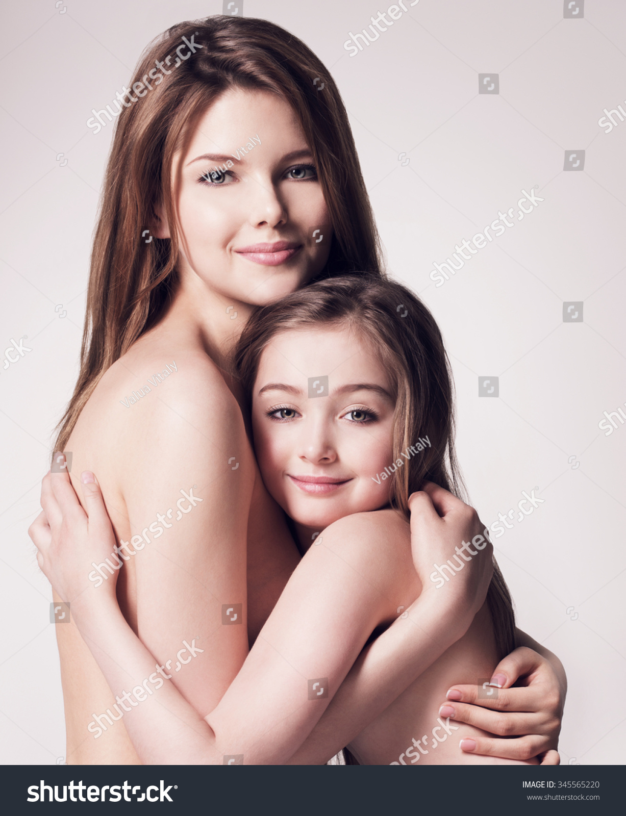 Beautiful Naked Mother Small Daughter Stock Photo