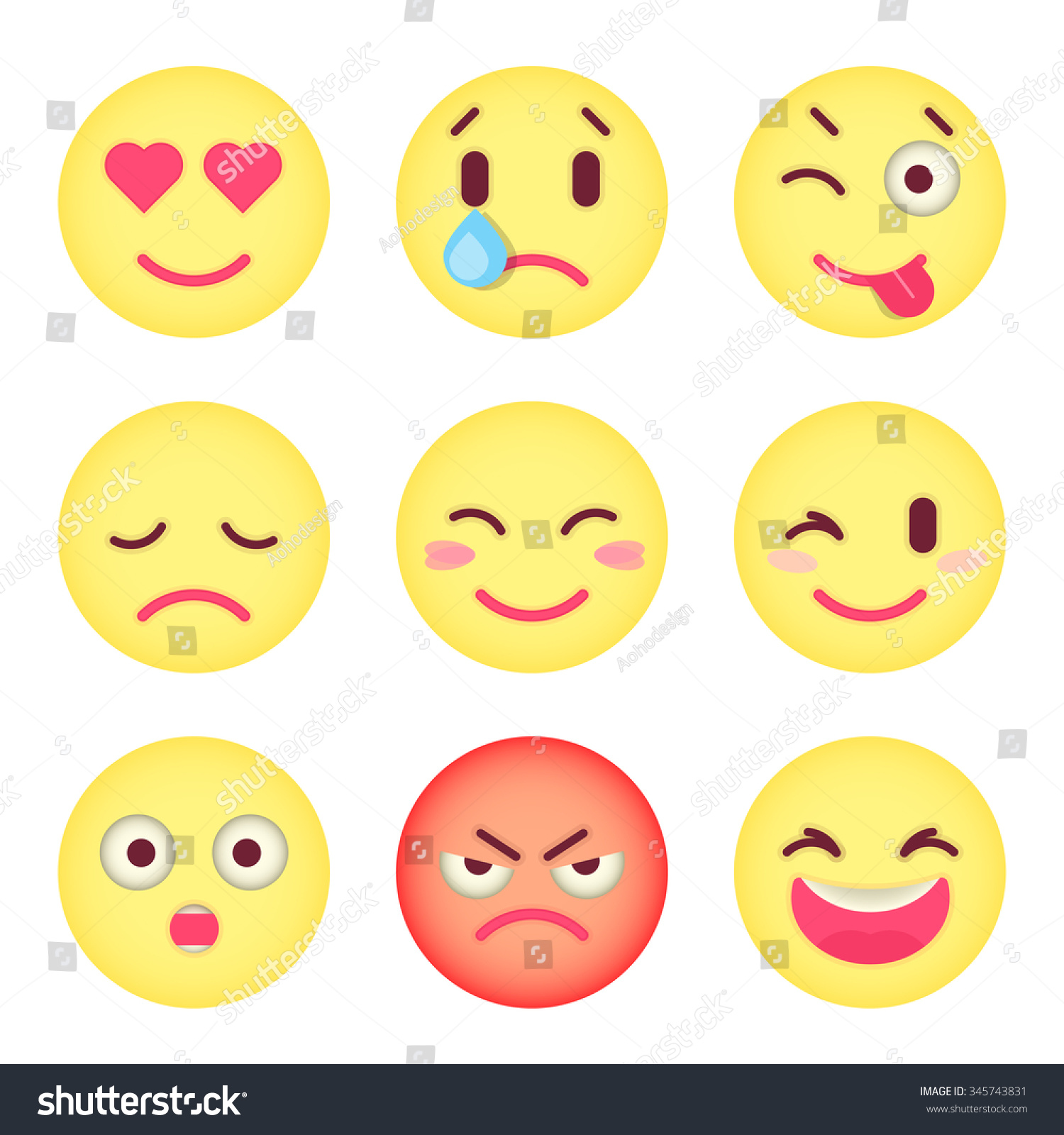 Set Flat Emoticons Set Emoji Isolated Stock Vector Royalty Free 345743831 Shutterstock 