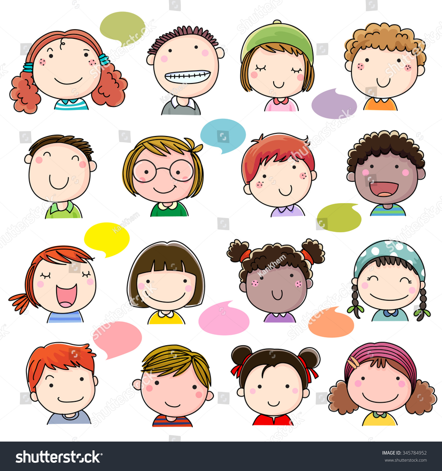 Hand Drawn Children Faces Set Stock Vector (royalty Free) 345784952 