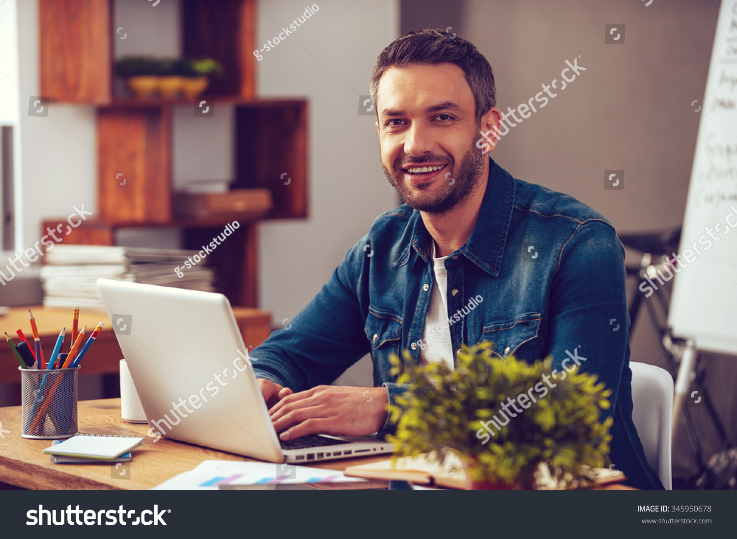 Confident Successful Confident Young Man Working Stock Photo 345950678 ...