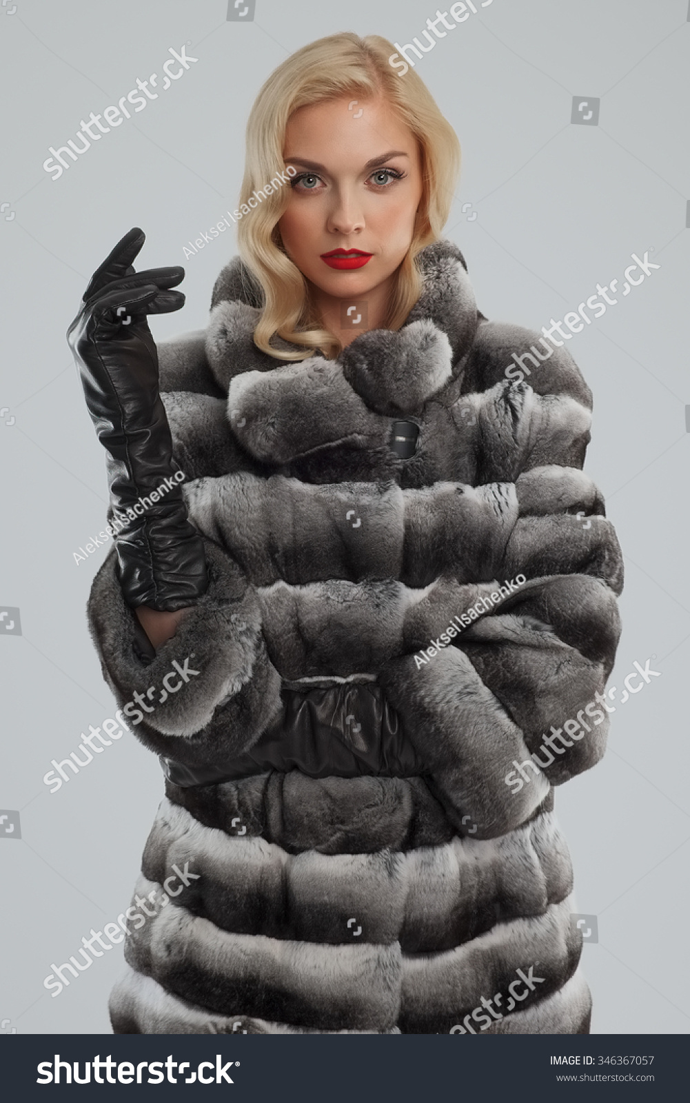 fur coat leather gloves