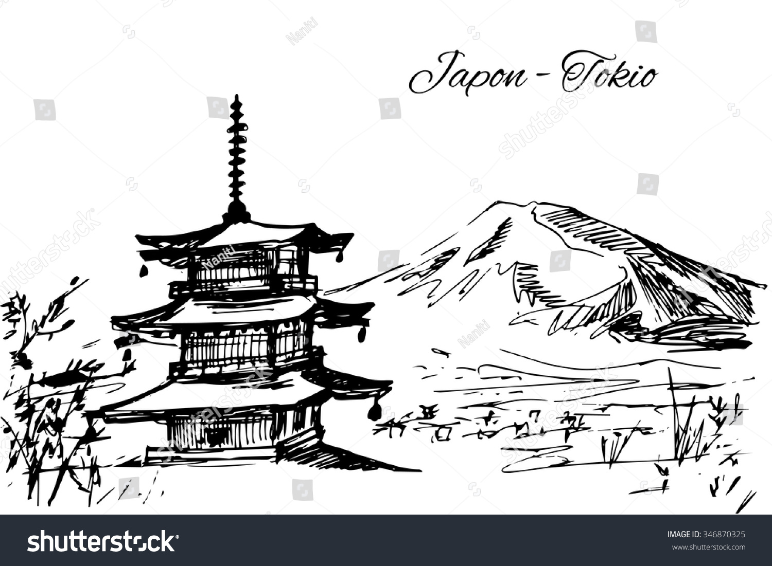 Горы в японском стиле эскиз
