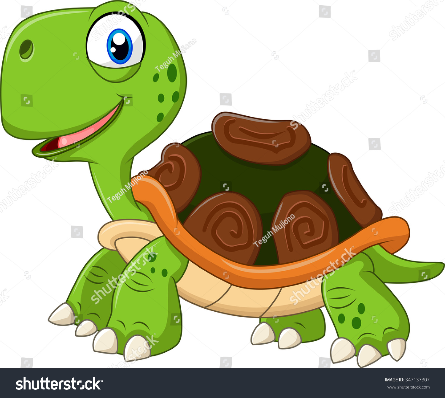 Cartoon Funny Turtle Isolated On White Stock Vector (Royalty Free ...