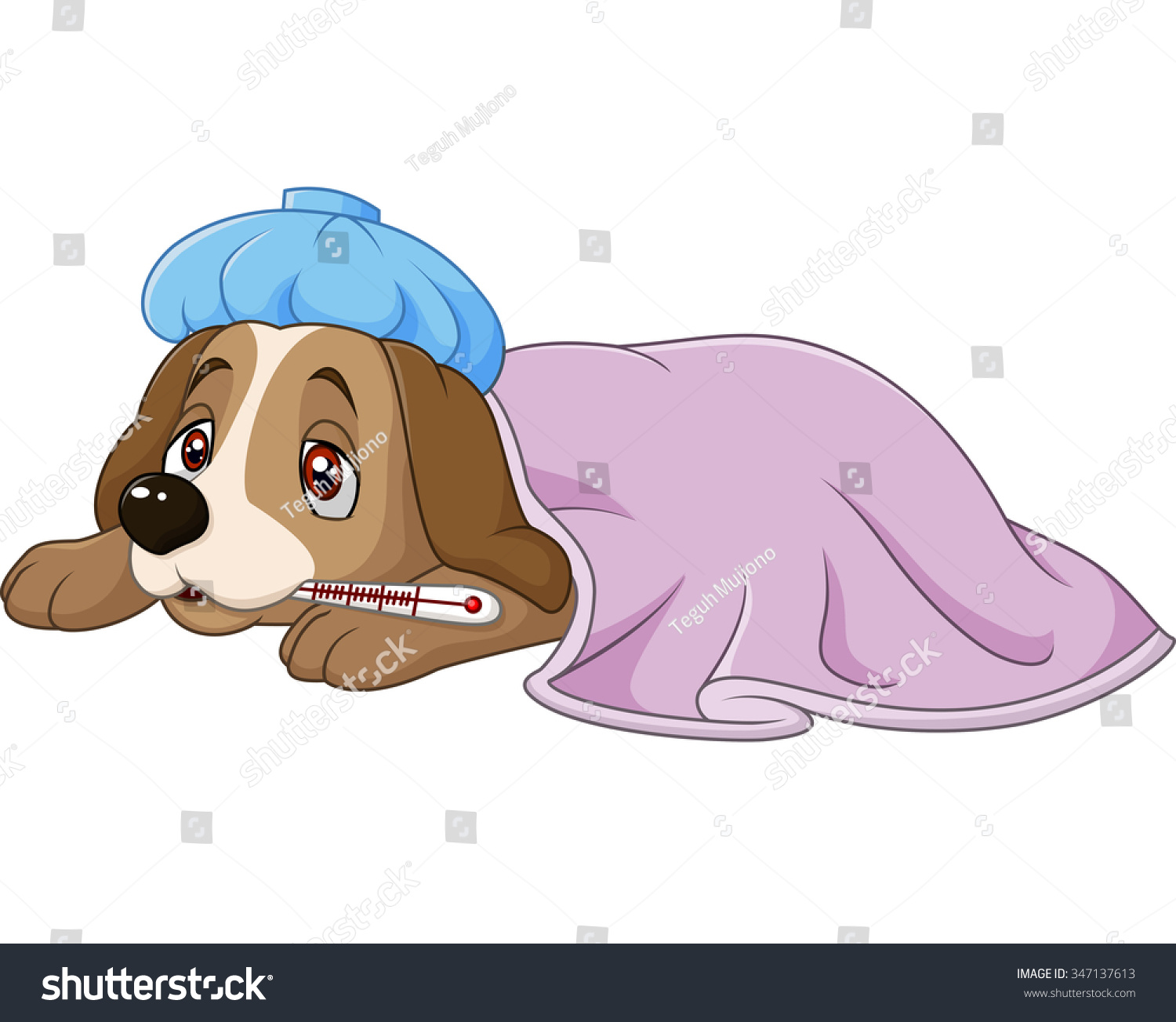 Cartoon Sick Dog Ice Bag Thermometer Stock Vector (Royalty Free ...