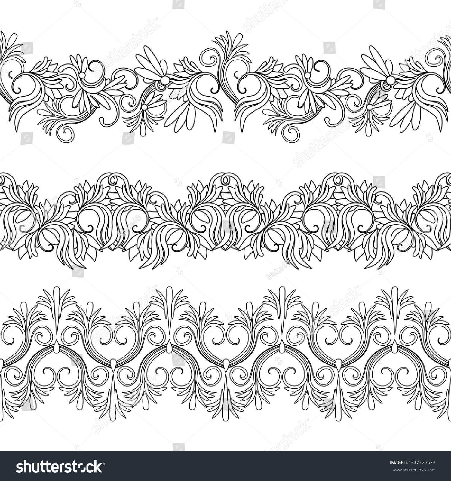 Set Black White Border Ornate Flower Stock Vector (Royalty Free ...