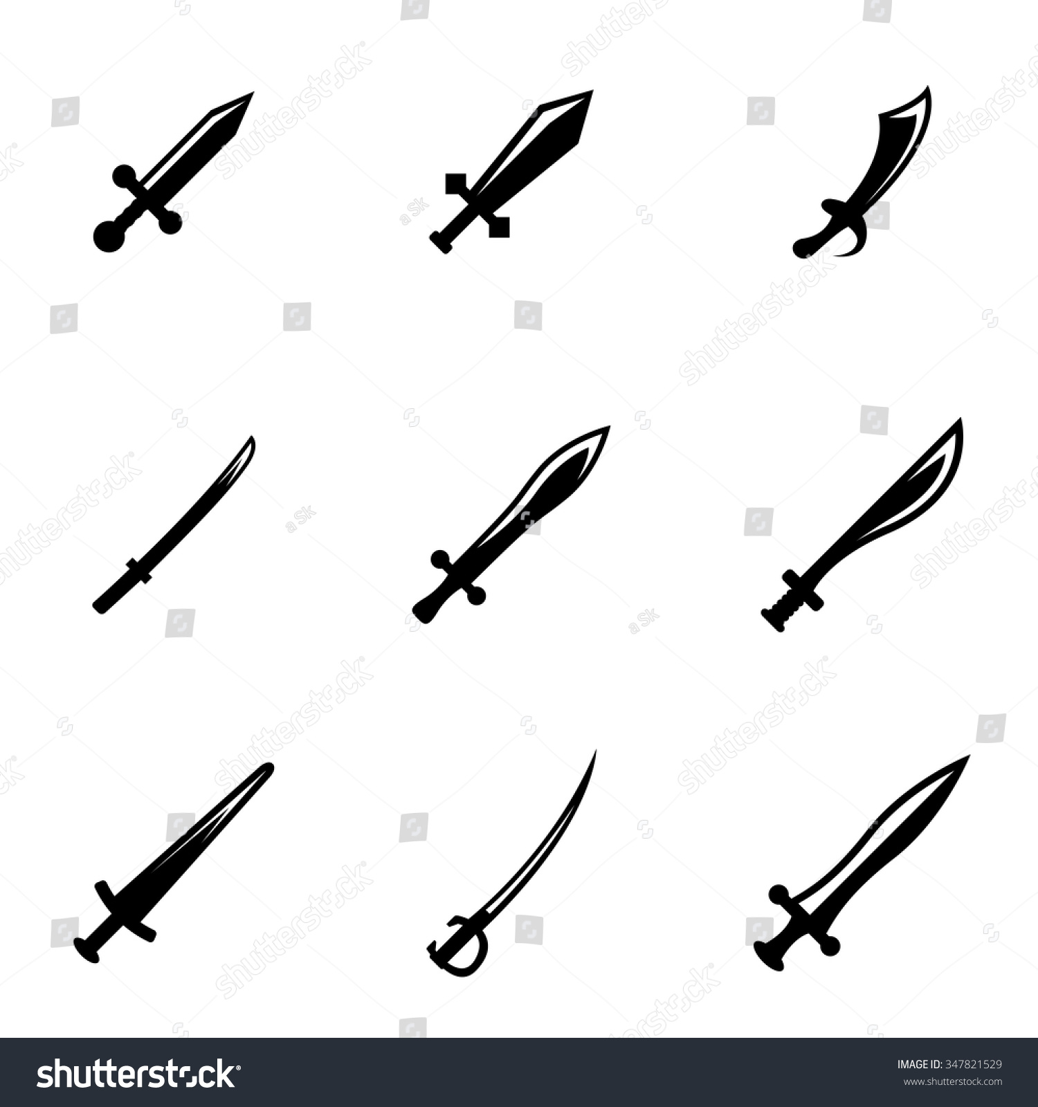 Vector Black Sword Icon Set Stock Vector (Royalty Free) 347821529 ...