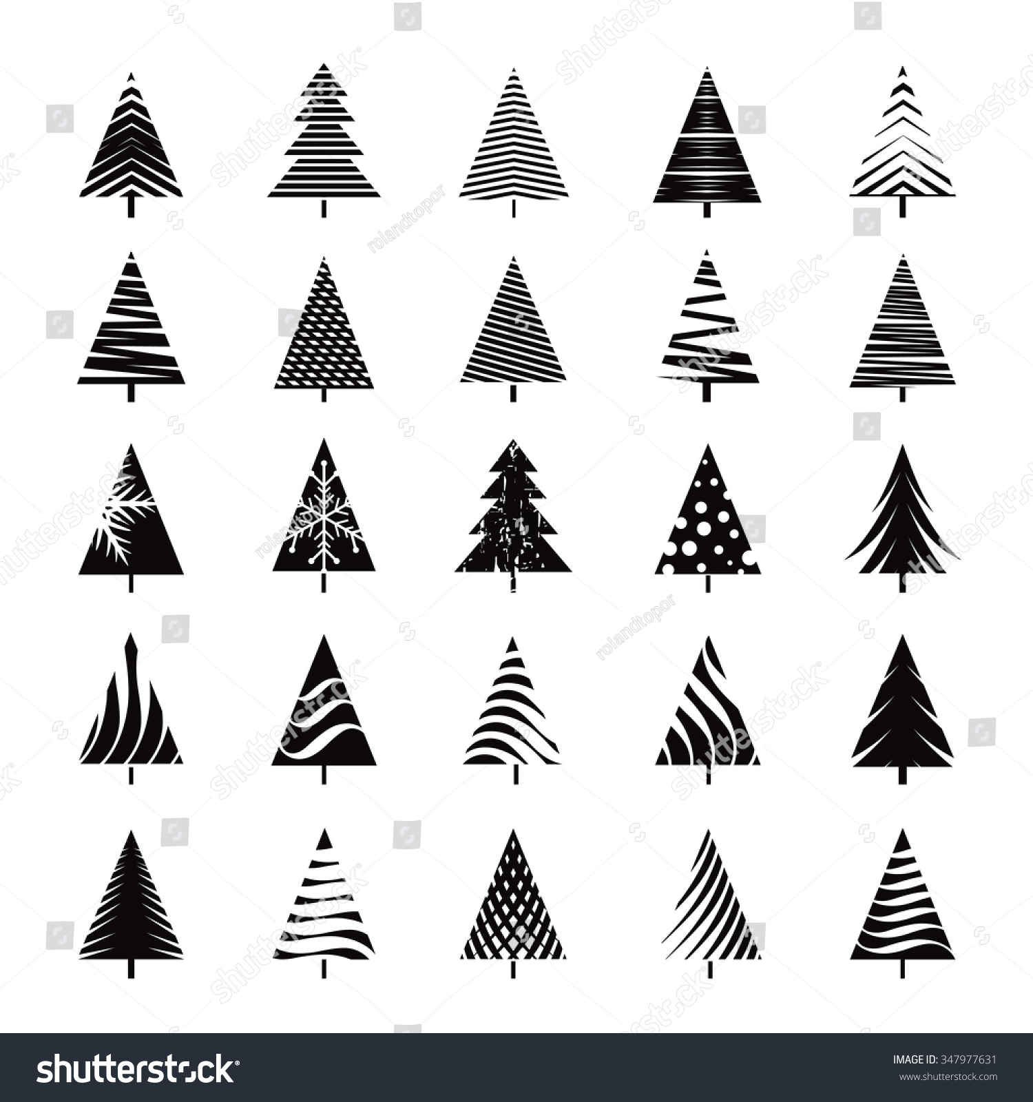 Set Black Christmas Tree Vector Illustration Stock Vector (royalty Free 